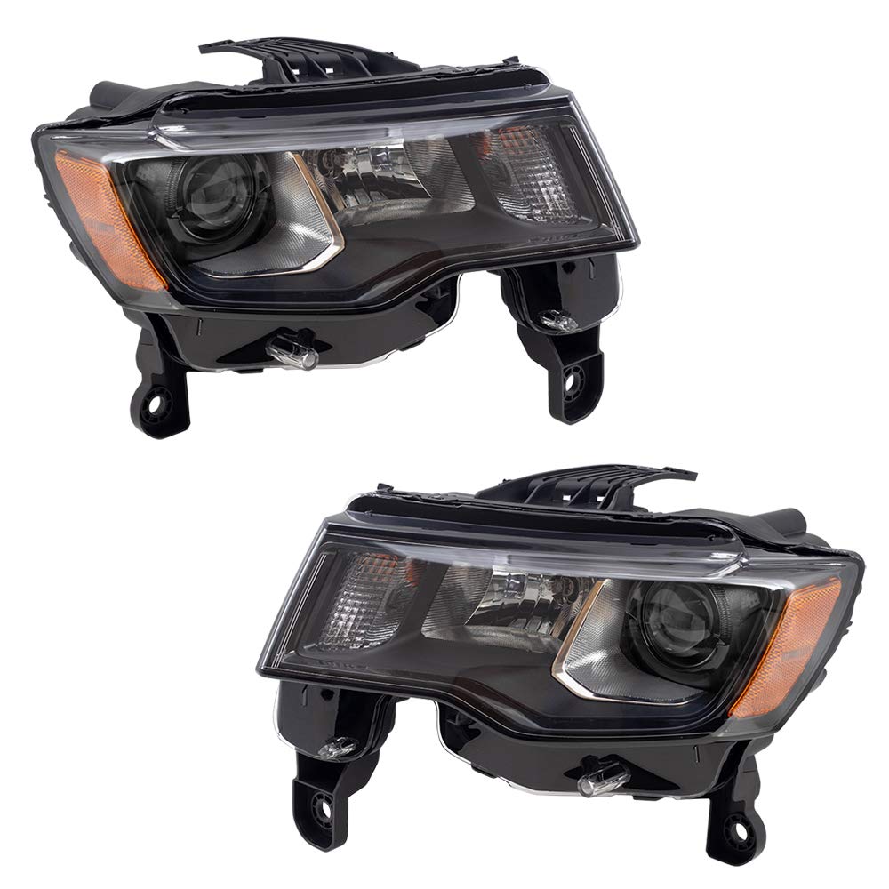 2017-2021 Jeep Grand Cherokee Replacement Halogen Headlights Set - Driver & Passenger Side with Black Bezel | Durable Lighting Upgrade for Off-Road & Night Driving