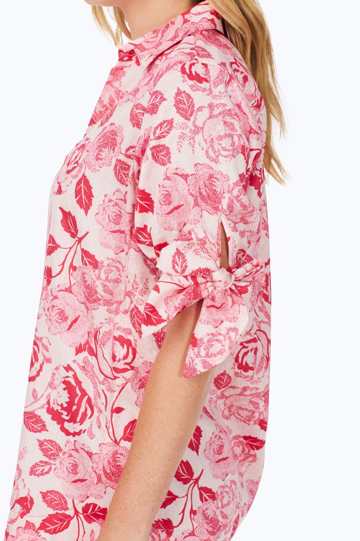 Emma Vintage Rose Elbow Sleeve Tunic Top - Floral Print Women's Blouse for Casual Wear, Office & Date Night Outfits