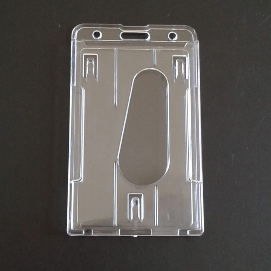 Vertical Dual Sided Hard Plastic ID Card Holders - Waterproof Clear Name Tag Badge Cases (10 Pack) for Office, School, Events & Security Access