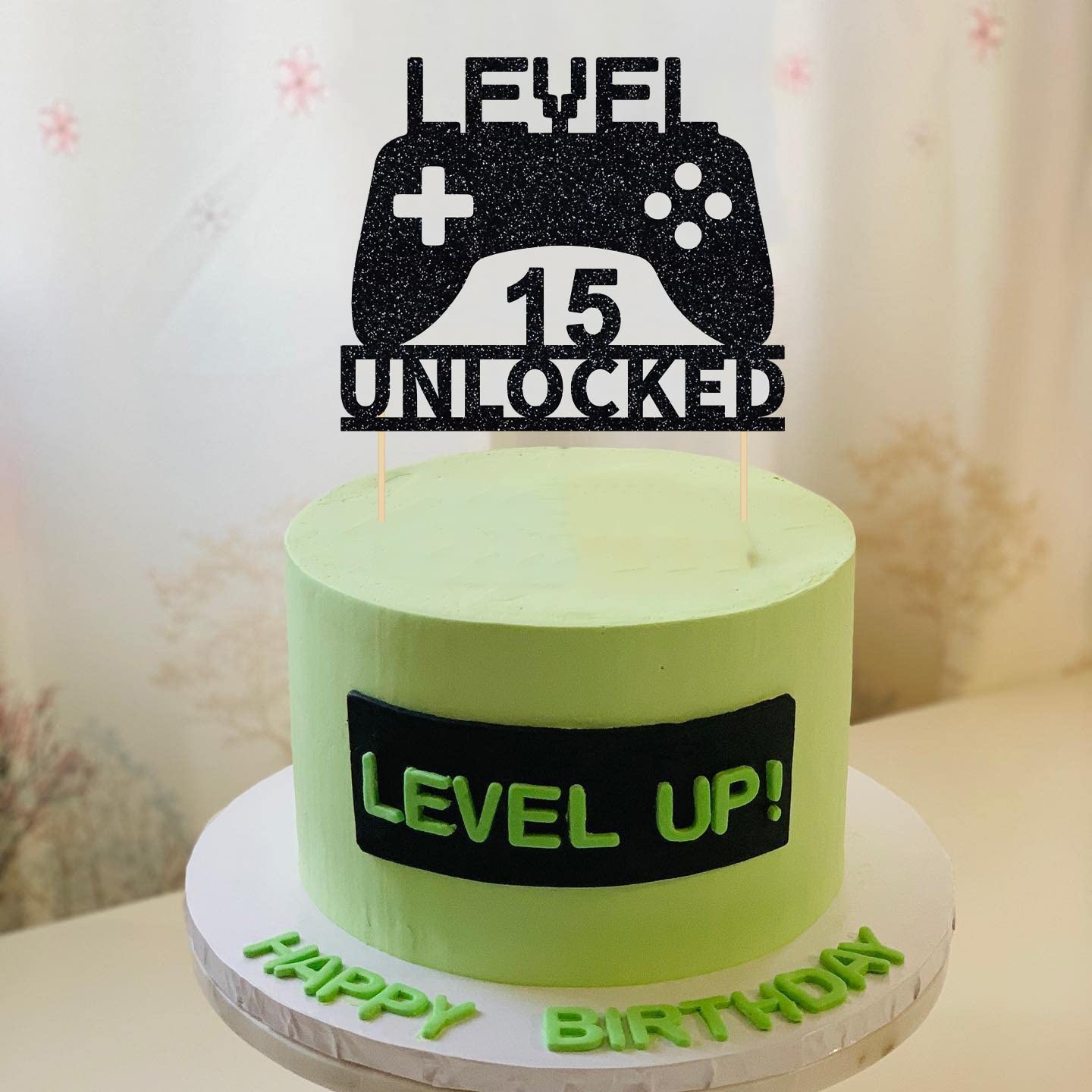 Level 15 Unlocked Cake Topper - Video Game Controller Birthday Decoration for 15th Birthday Party | Perfect for Gamer Cakes, Gaming Themed Parties & Anniversary Celebrations