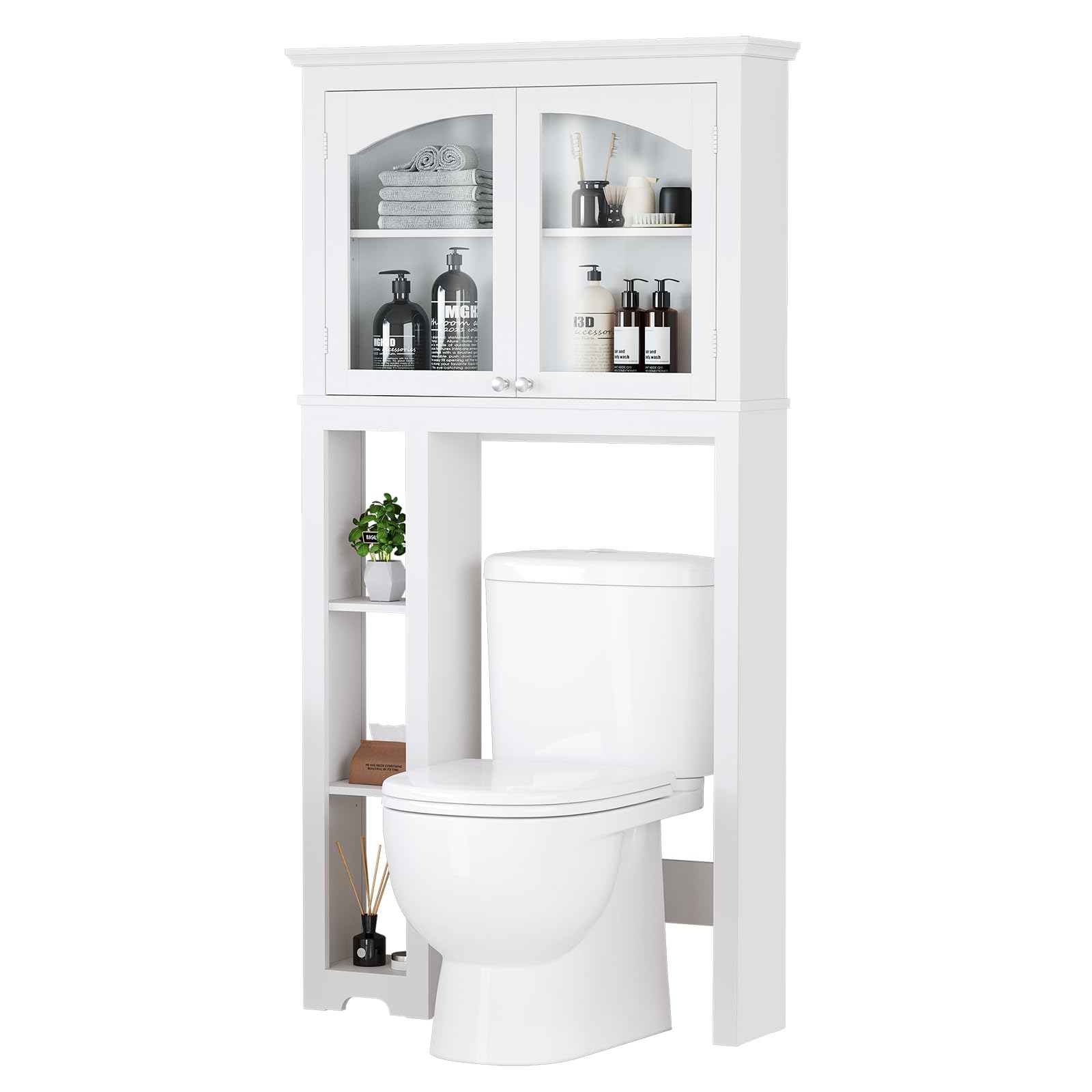 YITAHOME Over The Toilet Storage Cabinet - White Bathroom Organizer with Adjustable Shelves & Double Doors - Space Saving Above Toilet Shelf for Bathroom, Laundry Room & Restroom Organization - Perfect for Small Spaces & Apartment Living