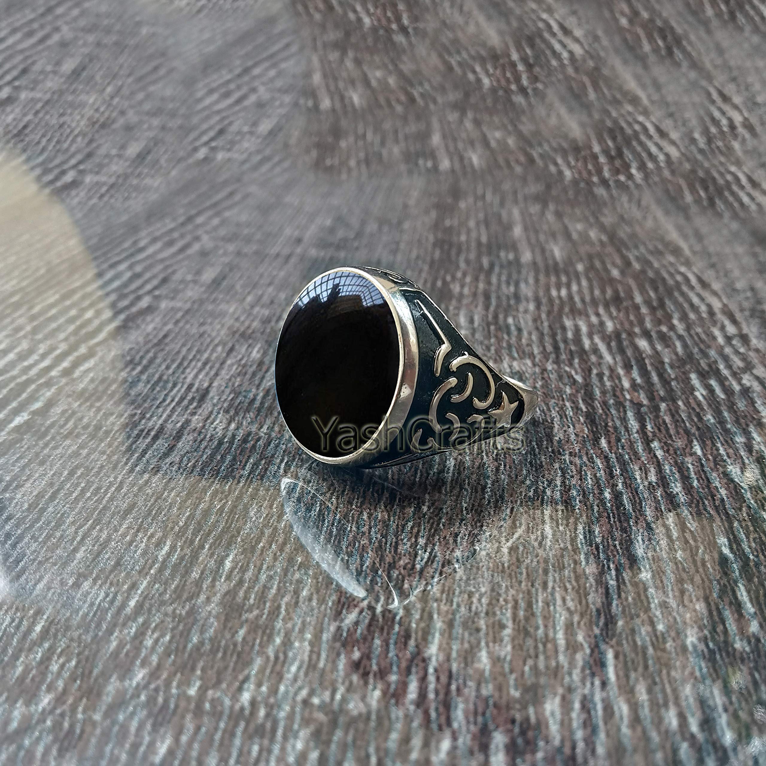 925 Sterling Silver Black Onyx Ring for Men - Handmade Arabic Style Statement Jewelry with Natural Round Cabochon Gemstone | Perfect Gift for Husband, Boyfriend & Special Occasions | Wedding, Anniversary & Formal Events