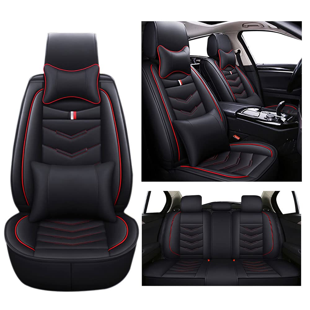 Premium Faux Leather Waterproof Seat Covers for Honda Ridgeline Passport Civic CR-V Accord Impala Insight Pilot 2002-2022 - Full Set with Airbag Compatibility (Luxury Black Red) - Perfect for Road Trips, Daily Commutes & Car Interior Protection