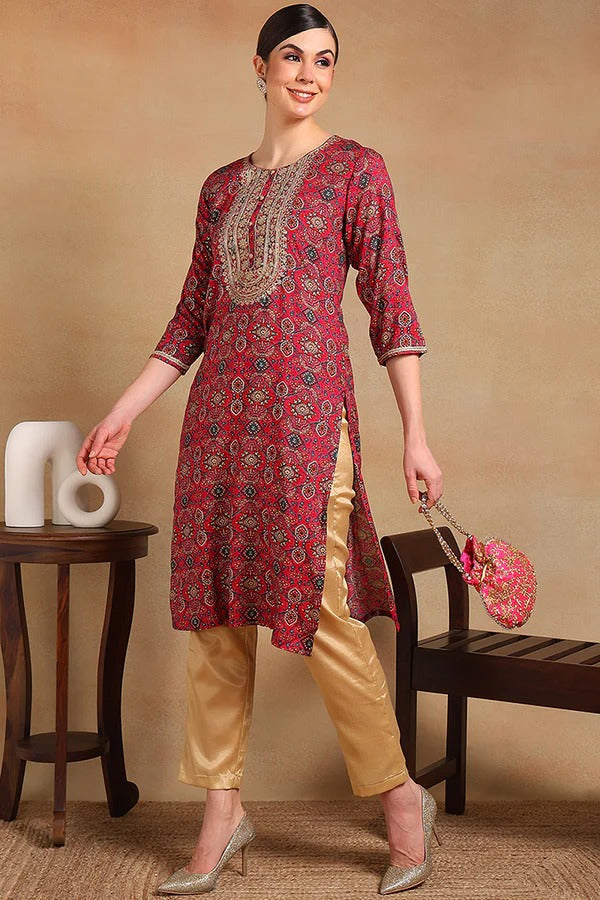 Stylish Pink Viscose Rayon Kurta Set for Women - Elegant Party & Festive Wear - Perfect for Diwali, Weddings, and Special Occasions