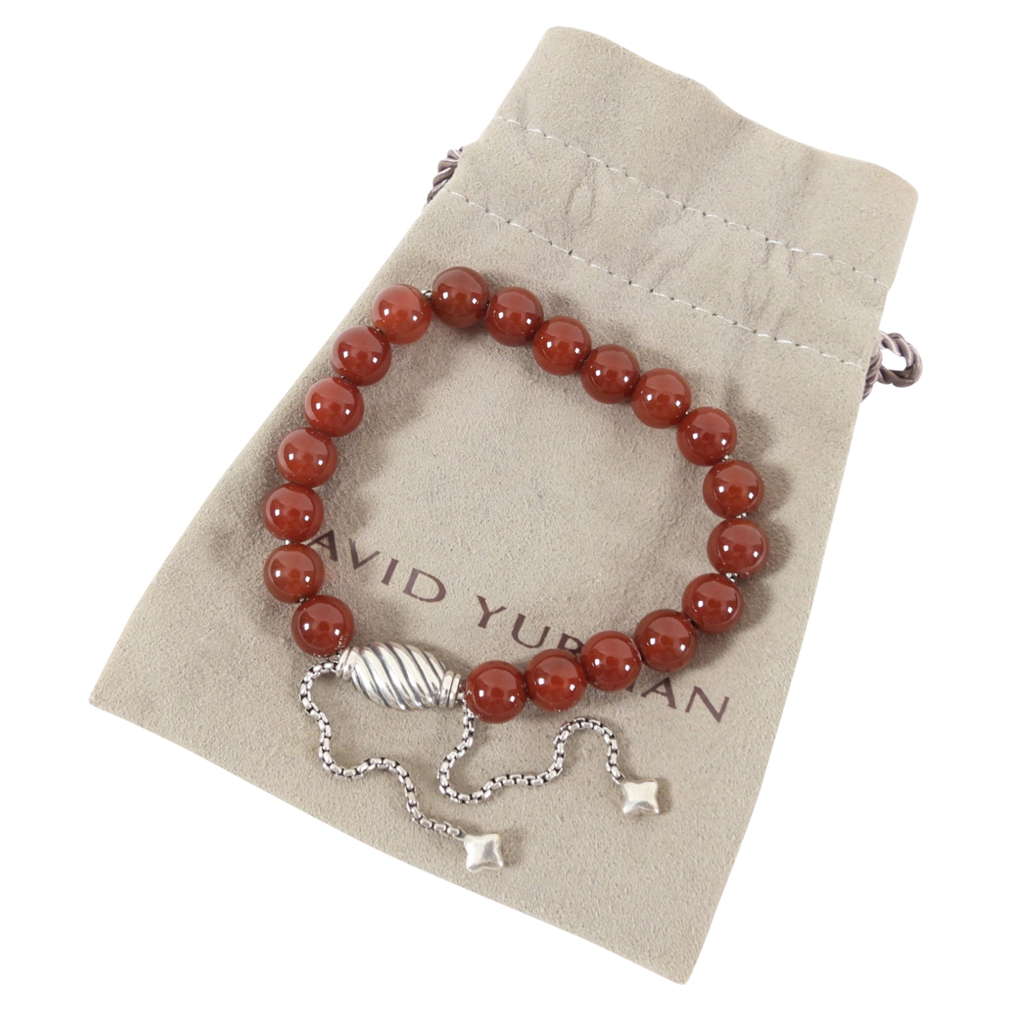 David Yurman Carnelian Bead Sterling Silver Bracelet for Women - Elegant Beaded Jewelry Gift for Birthday, Anniversary & Special Occasions