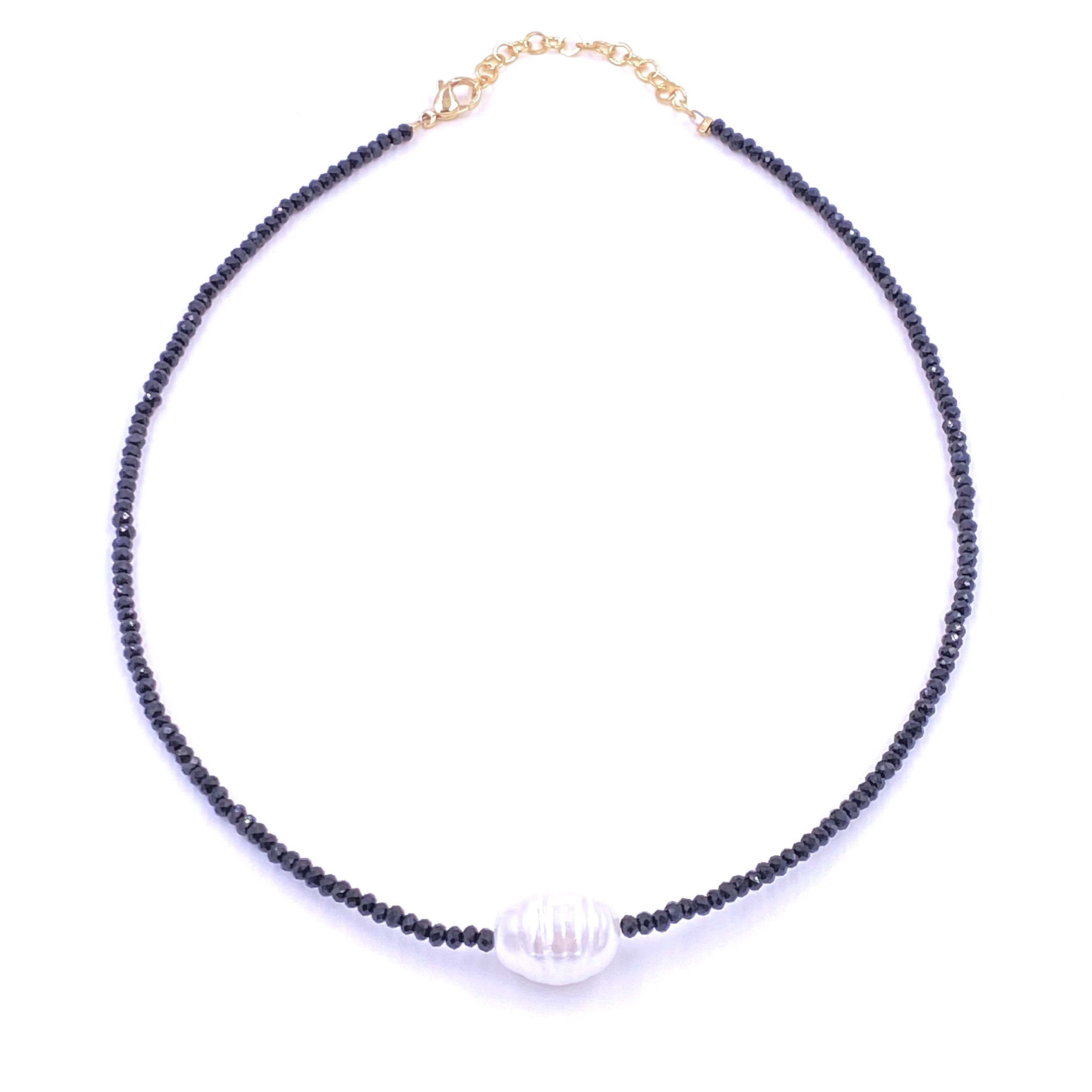 Ashley Gold Stainless Steel Gold Plated Black Semi-Precious 2mm Beaded Freshwater Pearl Necklace - Elegant Jewelry for Women's Evening Wear & Special Occasions