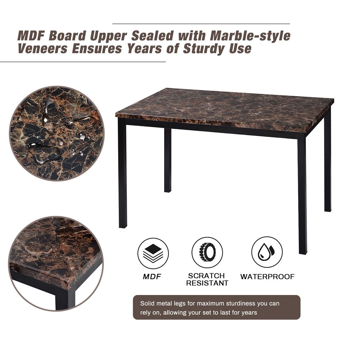 5-Piece Modern Dining Table Set with Rectangle Faux Marble Top & 4 High-Back Leather Chairs - Black Kitchen Table for Dining Room, Perfect for Family Gatherings and Dinner Parties