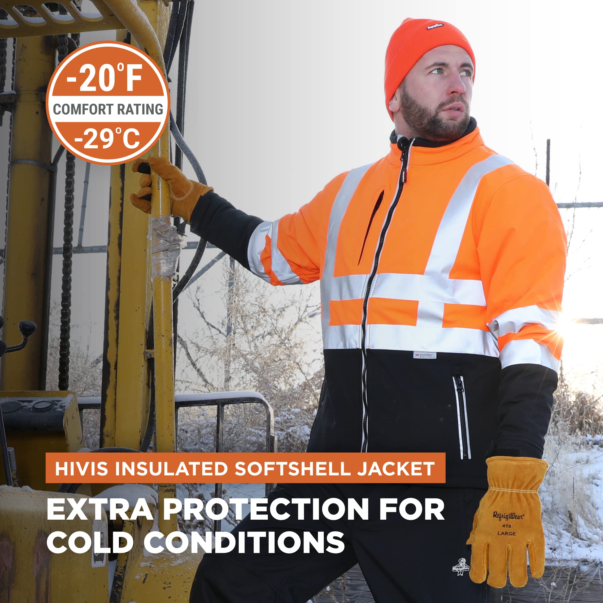 RefrigiWear High-Visibility Insulated Softshell Jacket - Reflective Work Coat for Cold Weather (-20°F Comfort Rating) | Winter Workwear for Construction, Road Crew & Outdoor Safety