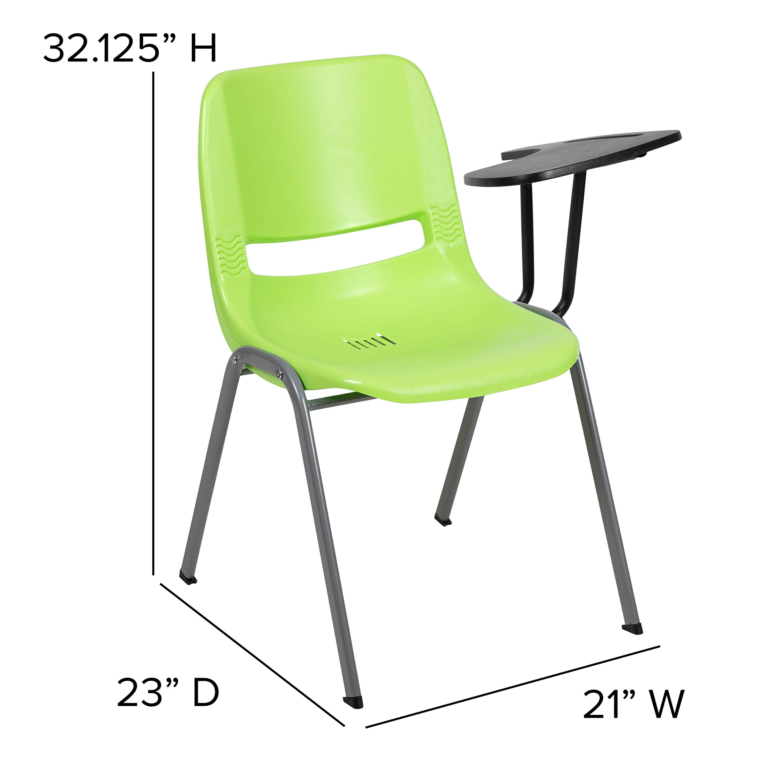 EMMA + OLIVER Green Ergonomic Shell Chair with Left-Handed Flip-Up Tablet Arm - Adjustable Office Desk Chair for Home & Workspace - Perfect for Studying, Working & Gaming
