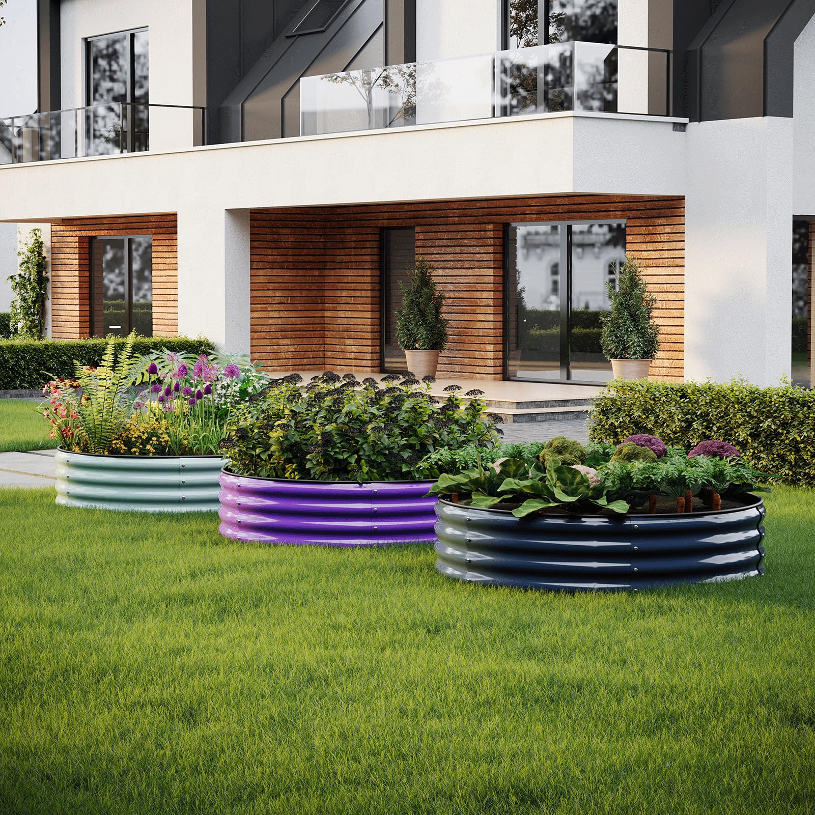 Galvanized Metal Raised Garden Bed Kit - 2x2x1ft Round Planter for Outdoor Gardening, Flowers & Plants | Durable Metal Fire Pit Ring for Patio, Yard & Backyard Decor
