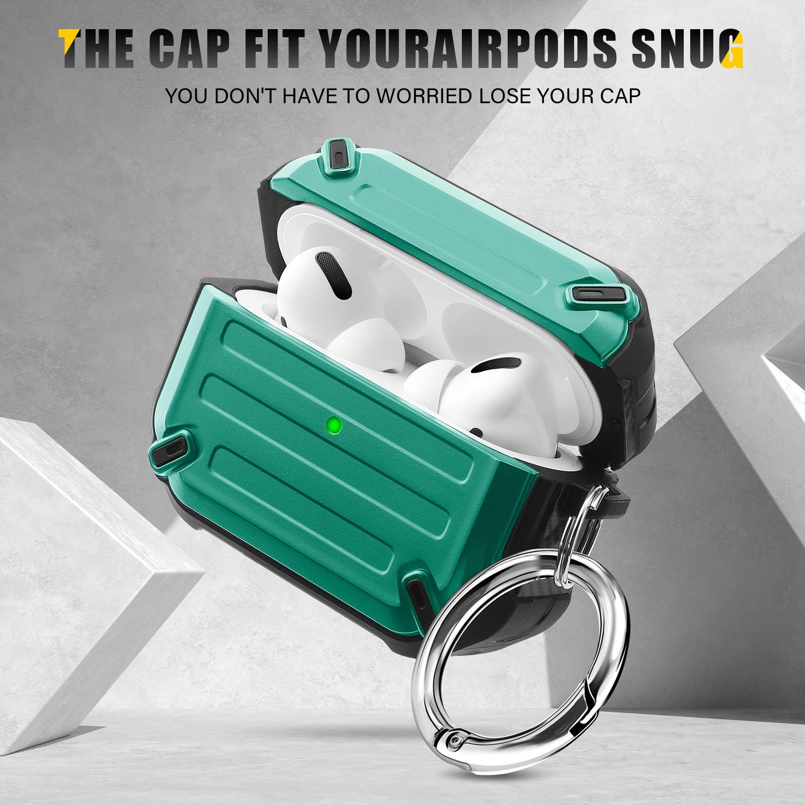 Rugged AirPods Pro Case with Keychain - Shockproof TPU Cover for Charging Case, Midnight Green - Perfect for Travel & Outdoor Use