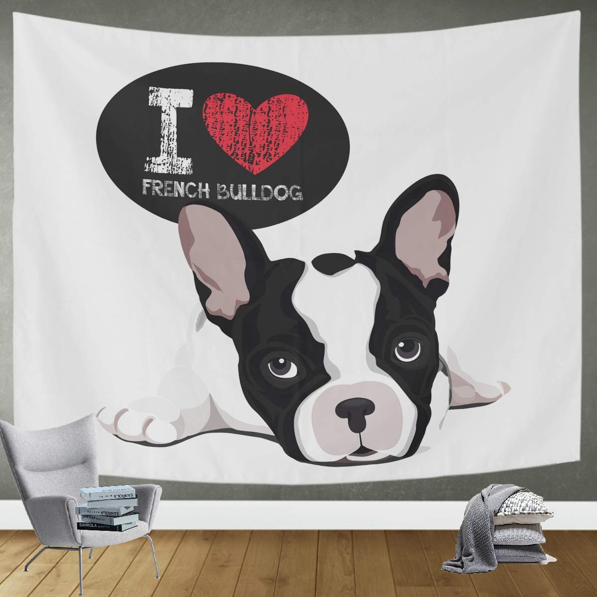 DOMIKING French Bulldog Wall Tapestry - 80x60in Boho Hippie Wall Hanging for Bedroom & Living Room Decor | Trippy Dog Art for Home, Dorm, Party & Festival Decorations