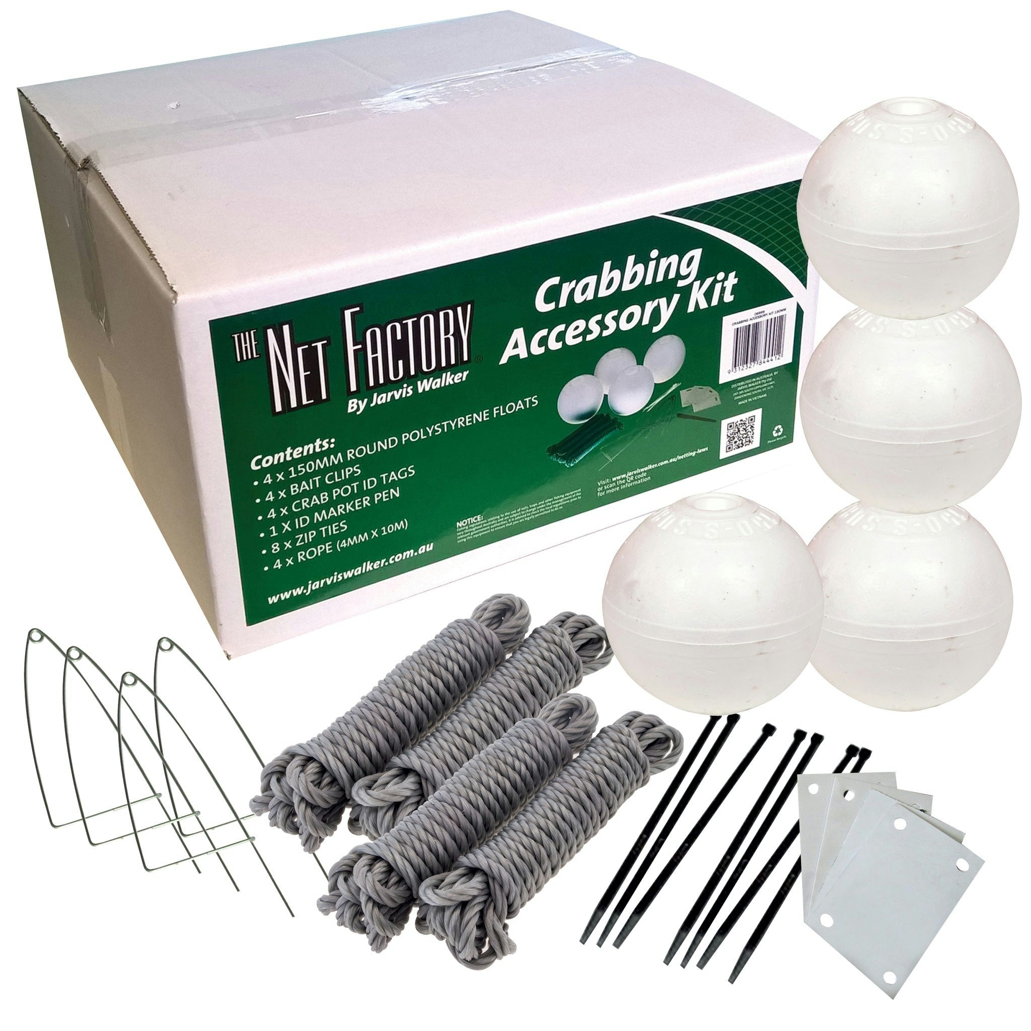 Premium Crabbing Accessory Kit with 150mm Floats & 6mm Rope - Heavy Duty Crab Trap Gear for Saltwater Fishing & Beach Crabbing Adventures