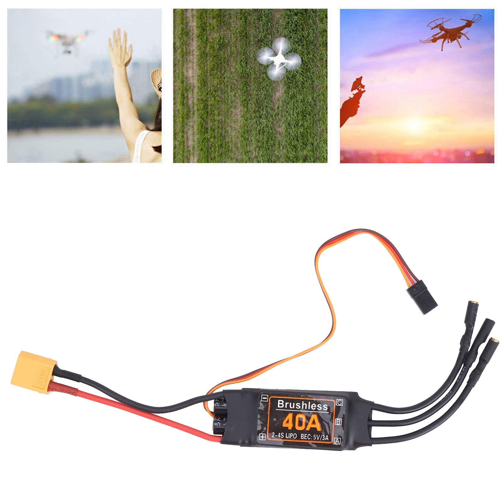 40A Brushless ESC Speed Controller for RC Drones & Airplanes - Waterproof RC Motor Controller with 5V3A BEC Output - Perfect for FPV Racing, Aerial Photography and DIY RC Projects