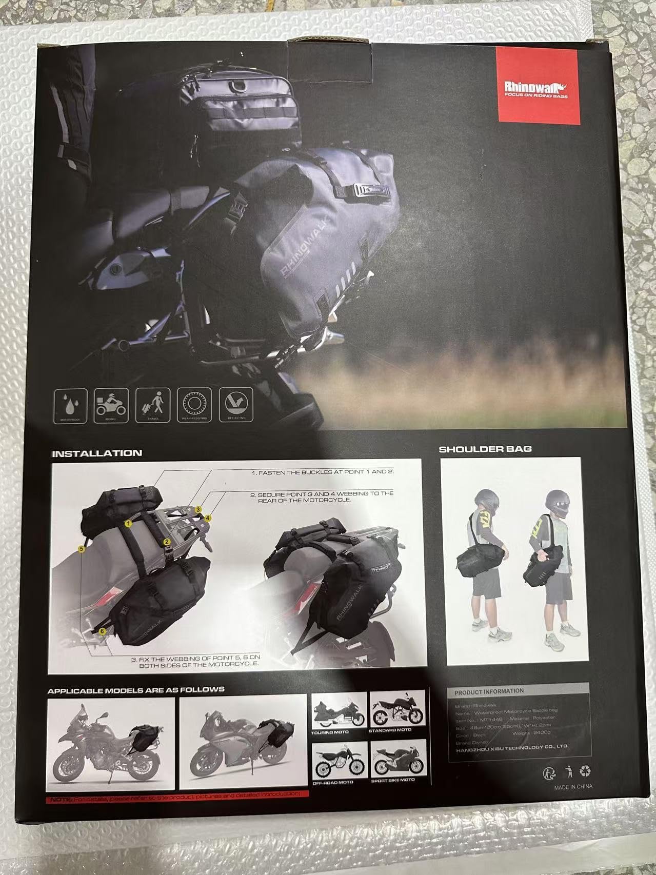 **Rhinowalk Waterproof Motorcycle Saddle Bags 48L (24L x 2) - Durable Shoulder Bag for Adventure & Sport Bikes - Fits Most Motorcycle Racks - Perfect for Long Rides, Commuting & Travel**