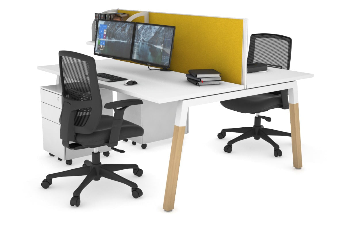 Quadro A Legs 2-Person Office Workstation with Wood Legs & Cross Beam [1600L x 700W] - Perfect for Shared Workspaces & Home Offices