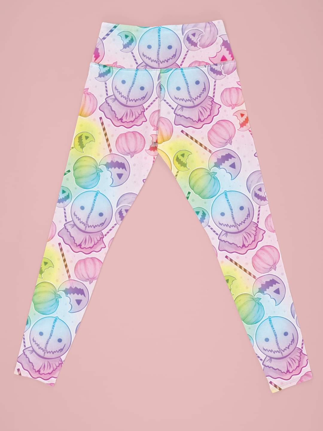 Pastel Rainbow Pumpkin Print High-Quality Handcrafted Vibrant Leggings - Soft Stretchy Comfort for Yoga, Workouts & Casual Wear