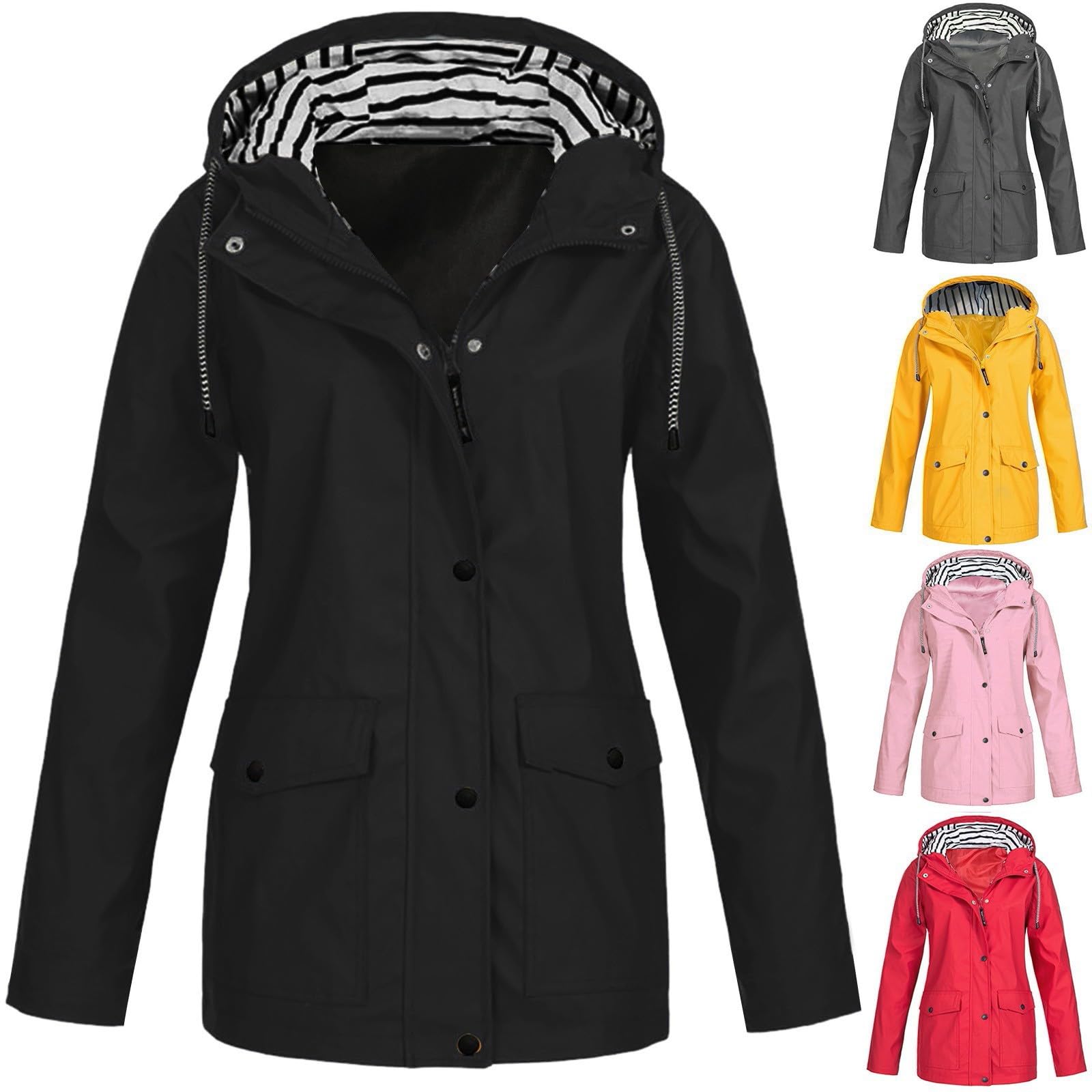 TIMIFIS Women's Lightweight Waterproof Raincoat with Hood - Packable Windbreaker Jacket with Pockets for Outdoor Activities, Commuting & Travel (Plus Size Available)