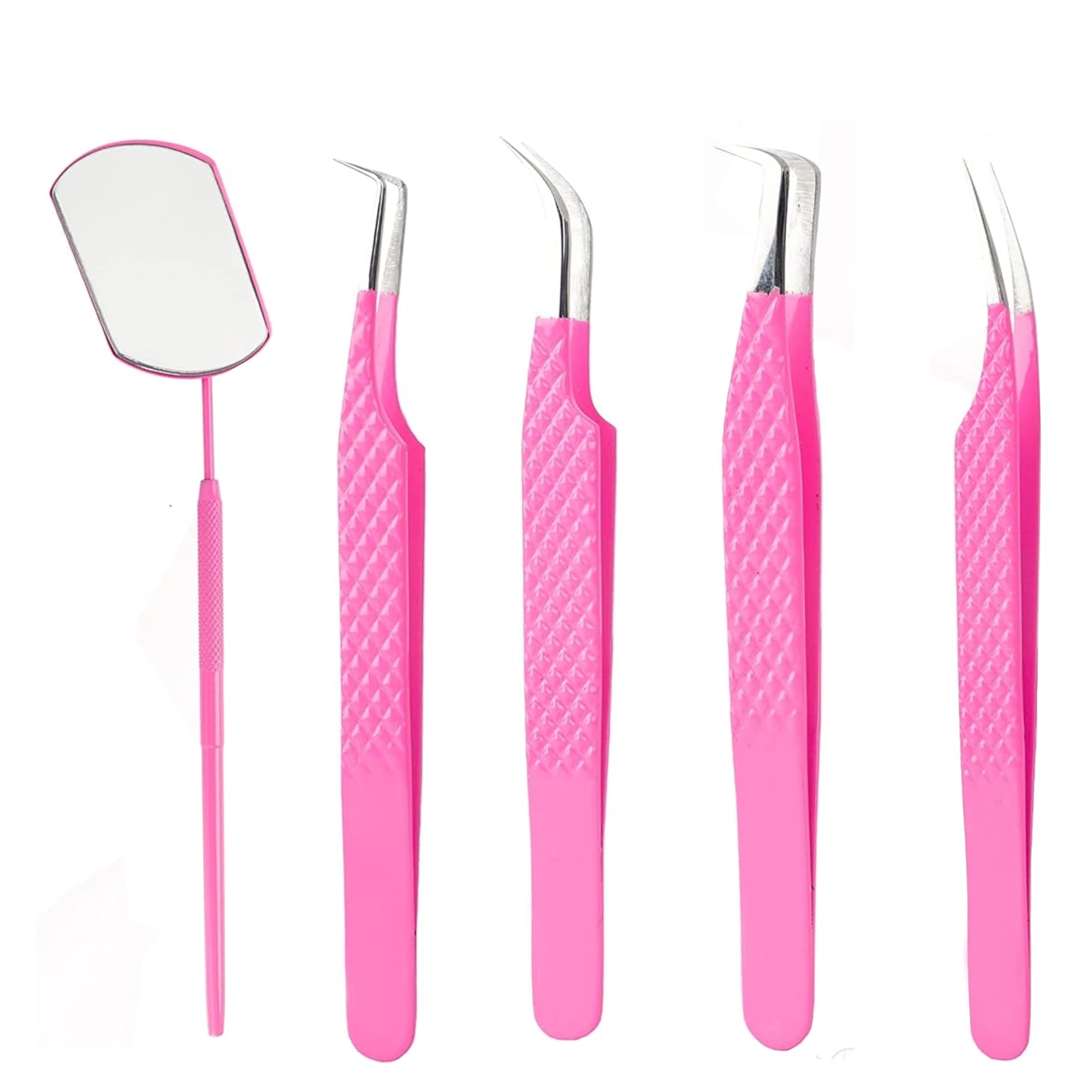 5-Piece Professional Lash Extension Tweezers Set - Stainless Steel Eyelash Tools for Volume, Classic & Hybrid Extensions - Curved Precision Tweezers for Salon & Home Use - Perfect for Lash Artists & DIY Beauty