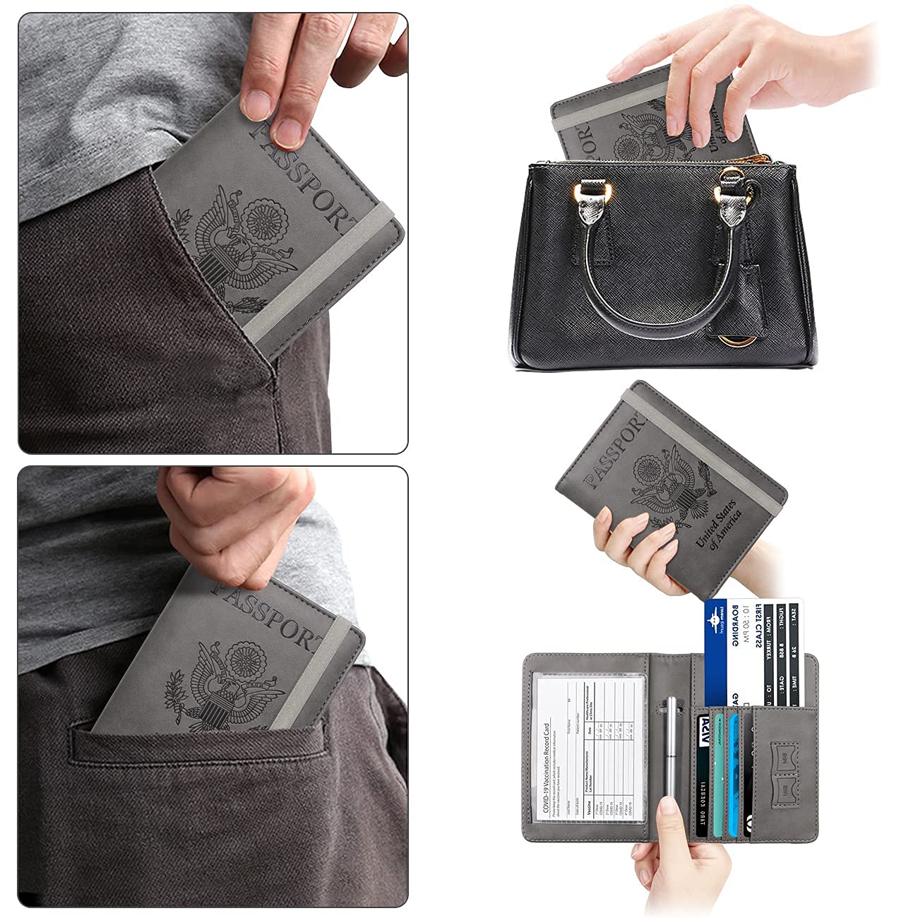 Premium Travel Accessories Set - RFID Blocking Passport Holder & Vaccine Card Protector Combo | Perfect for International Flights, Vacations and Business Trips