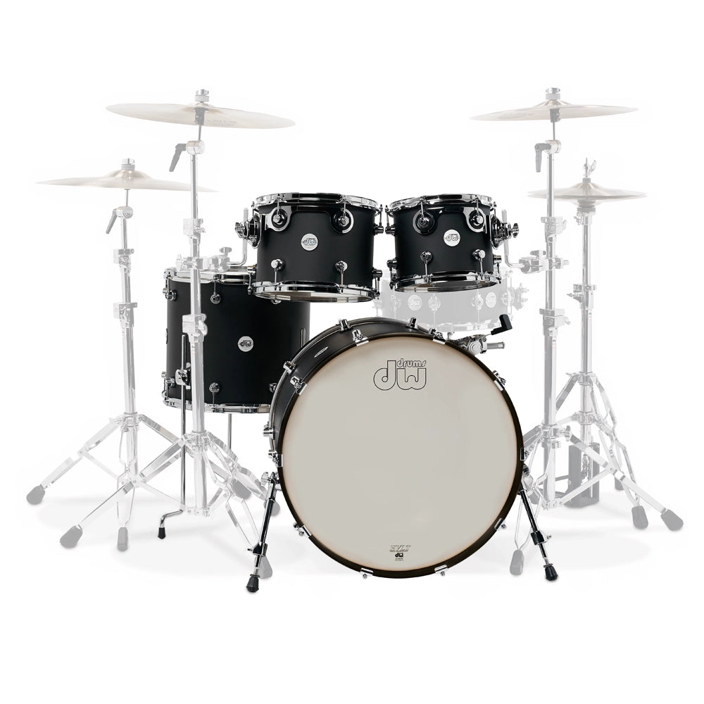 DW Design Series 4-Piece Drum Shell Pack in Satin Black - Perfect for Live Performances, Studio Recording & Professional Drummers
