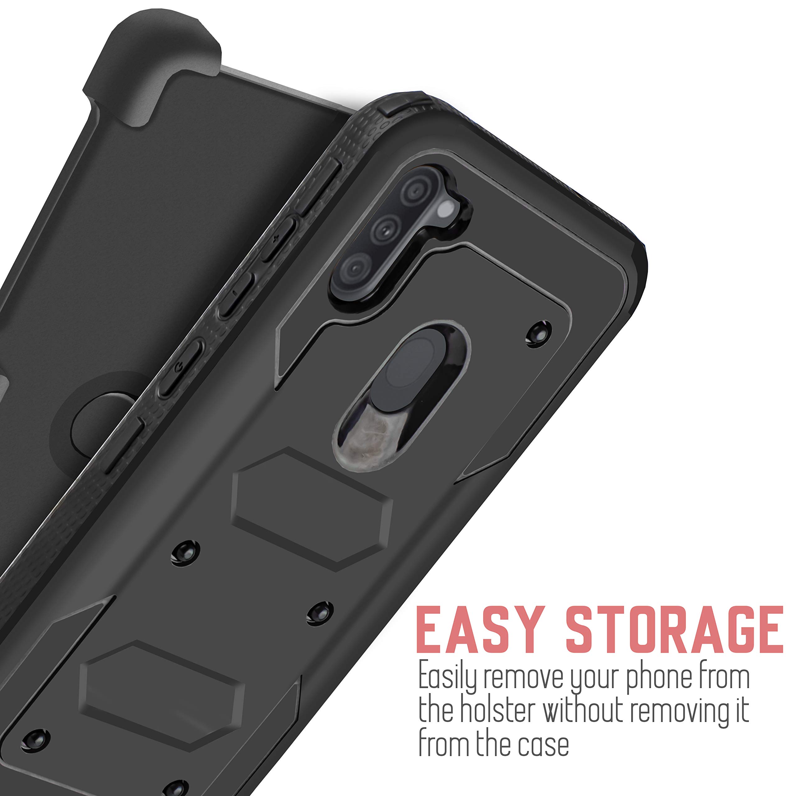 Heavy Duty Samsung Galaxy A11 Case with Rotating Belt Clip Holster - Dual Layer Shockproof Phone Cover with Built-in Kickstand & Screen Protector - Perfect for Construction, Outdoor Work & Active Lifestyles (Black)