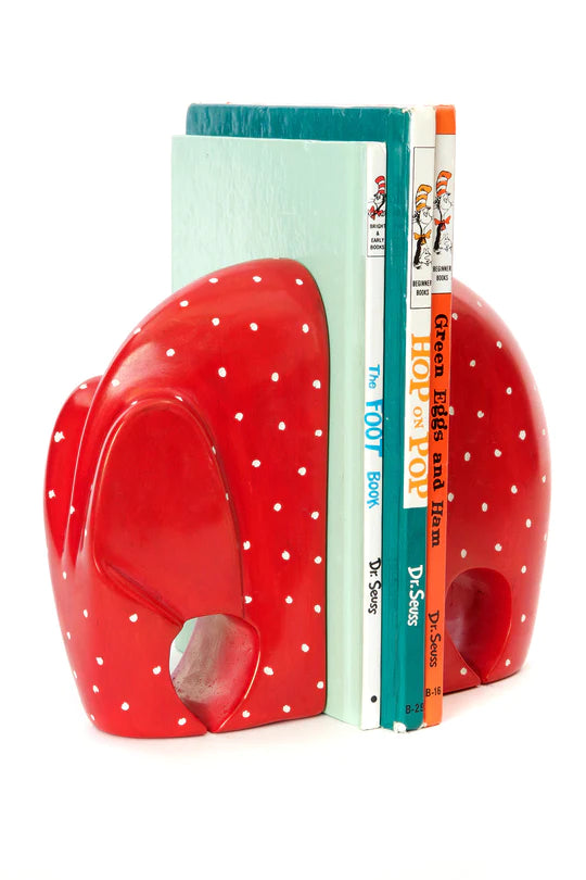 Stylish Red Polka Dot Soapstone Elephant Bookends - Handcrafted Home Office Decor for Bookshelves & Desks - Perfect Gift for Elephant Lovers & Bookworms