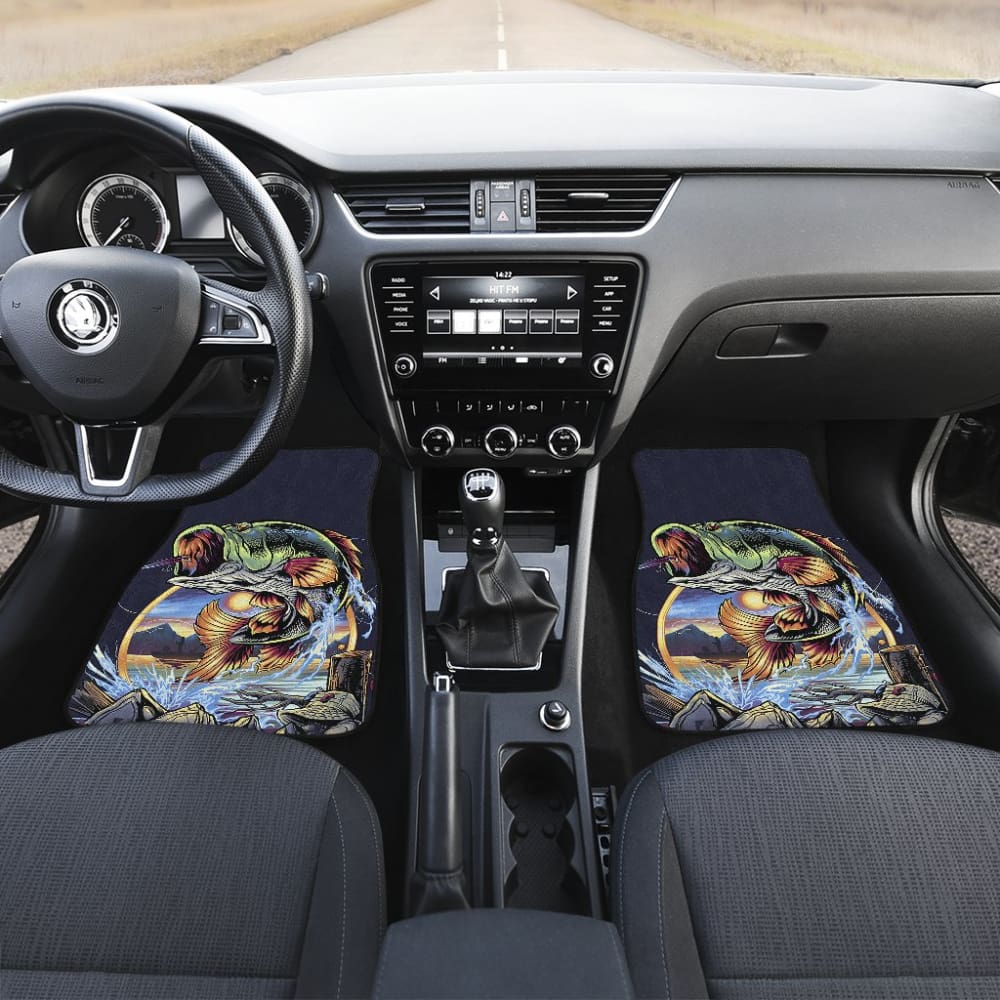 Premium Bass Fish Jumping Car Floor Mats - Non-Slip, Custom Fit for Most Vehicles - Perfect for Fishing Enthusiasts & Outdoor Adventures