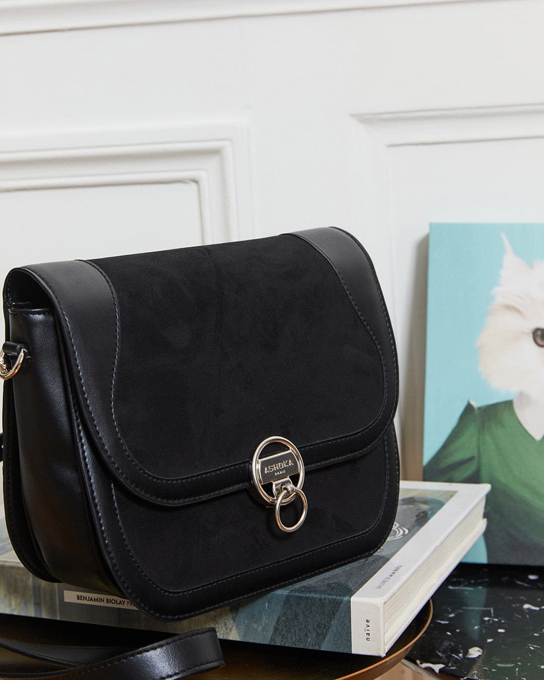 Vegan Leather Crossbody Bag for Women - Marilyn Apple Skin & Recycled Suede Handbag - Black - Perfect for Work, Travel & Everyday Use