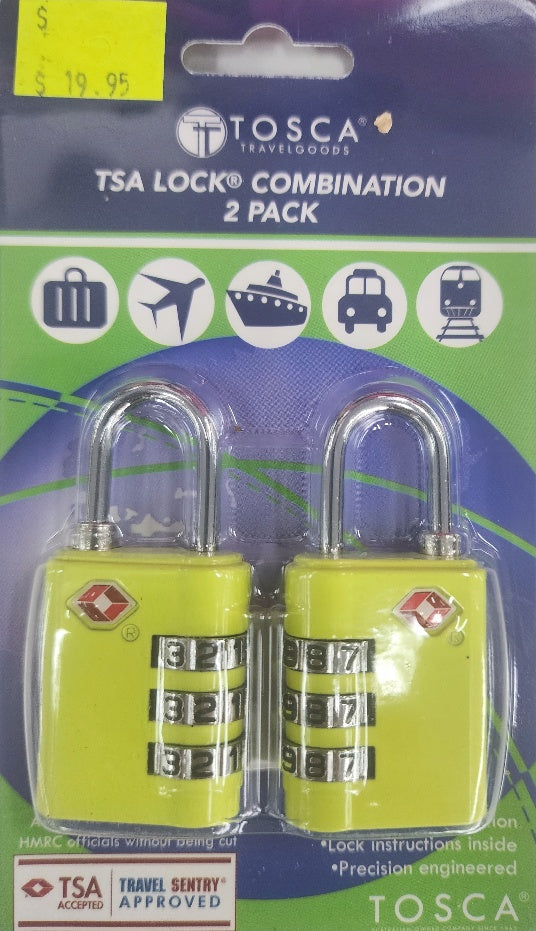 Tosca TCA051 2-Pack TSA Approved Combination Luggage Locks - Yellow | Secure Travel Bags & Suitcases for Airports