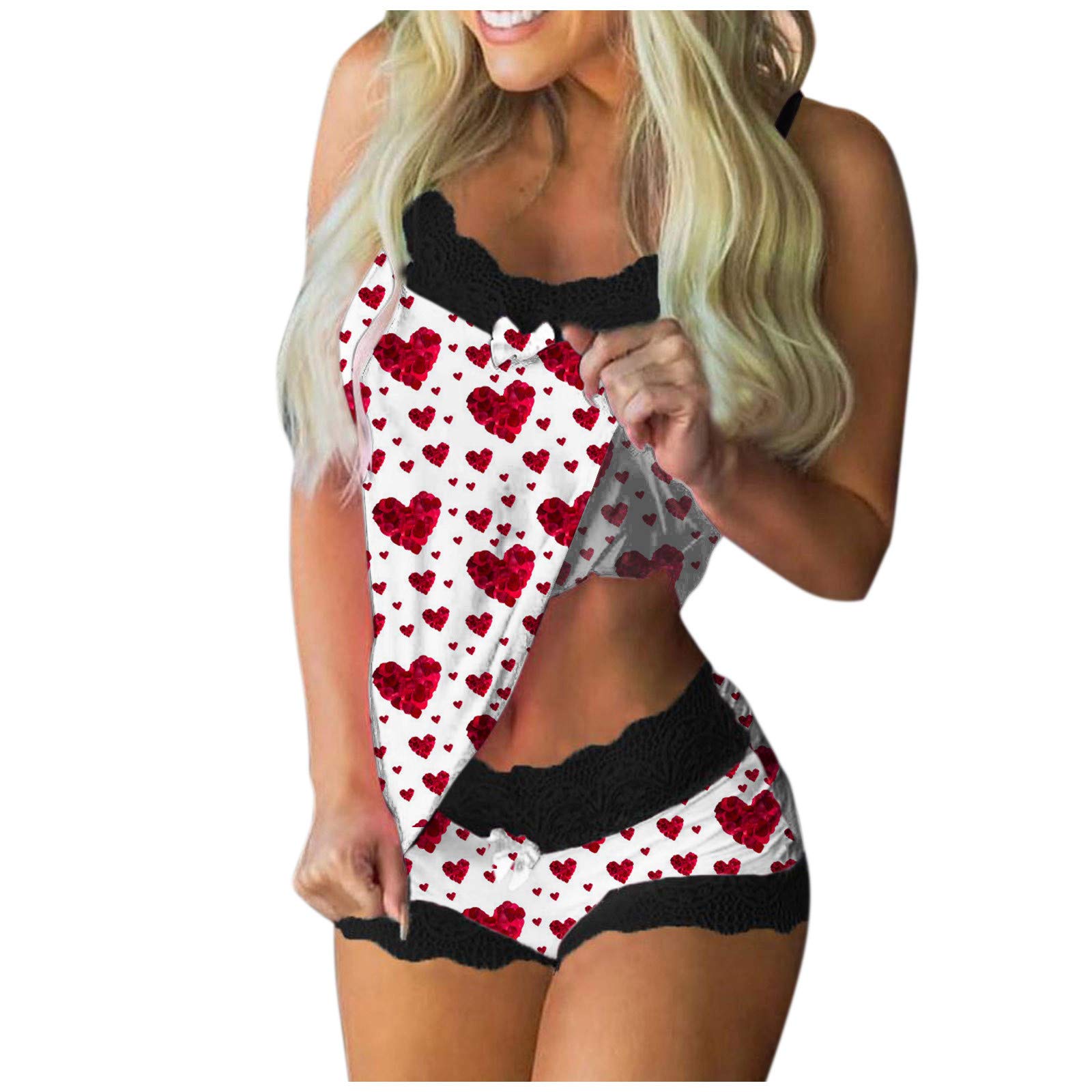 Women's Halloween Pumpkin Print Pajama Set - Lace Cami Vest, Tank Top & Shorts Nightwear for Sleep & Lounge | Cute Costume Party Outfit