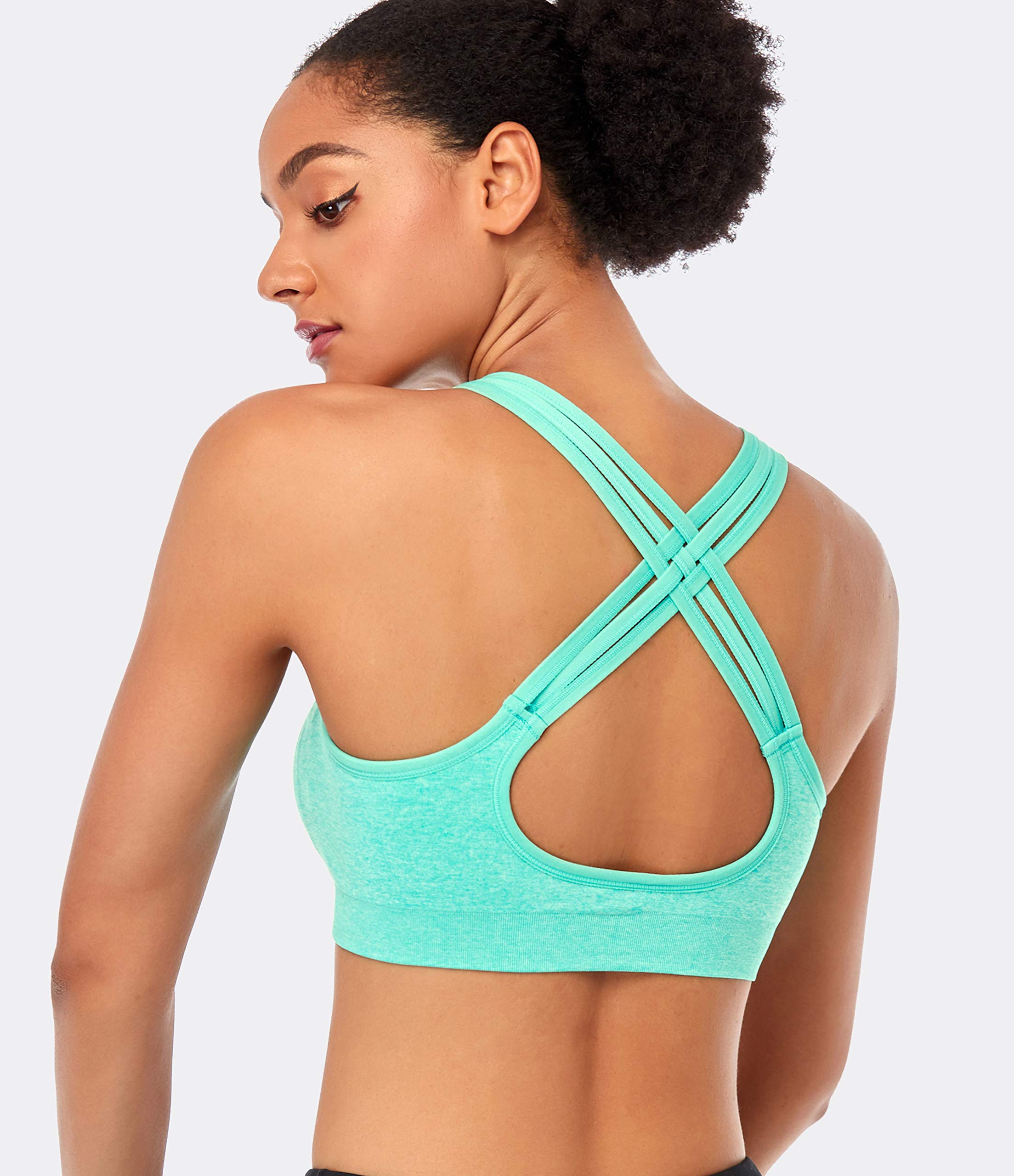 ANGOOL Women's Strappy Sports Bras - Medium Support Wirefree Yoga Bra for Running, Workout & Activewear | Comfortable & Breathable for Gym, Yoga & Fitness