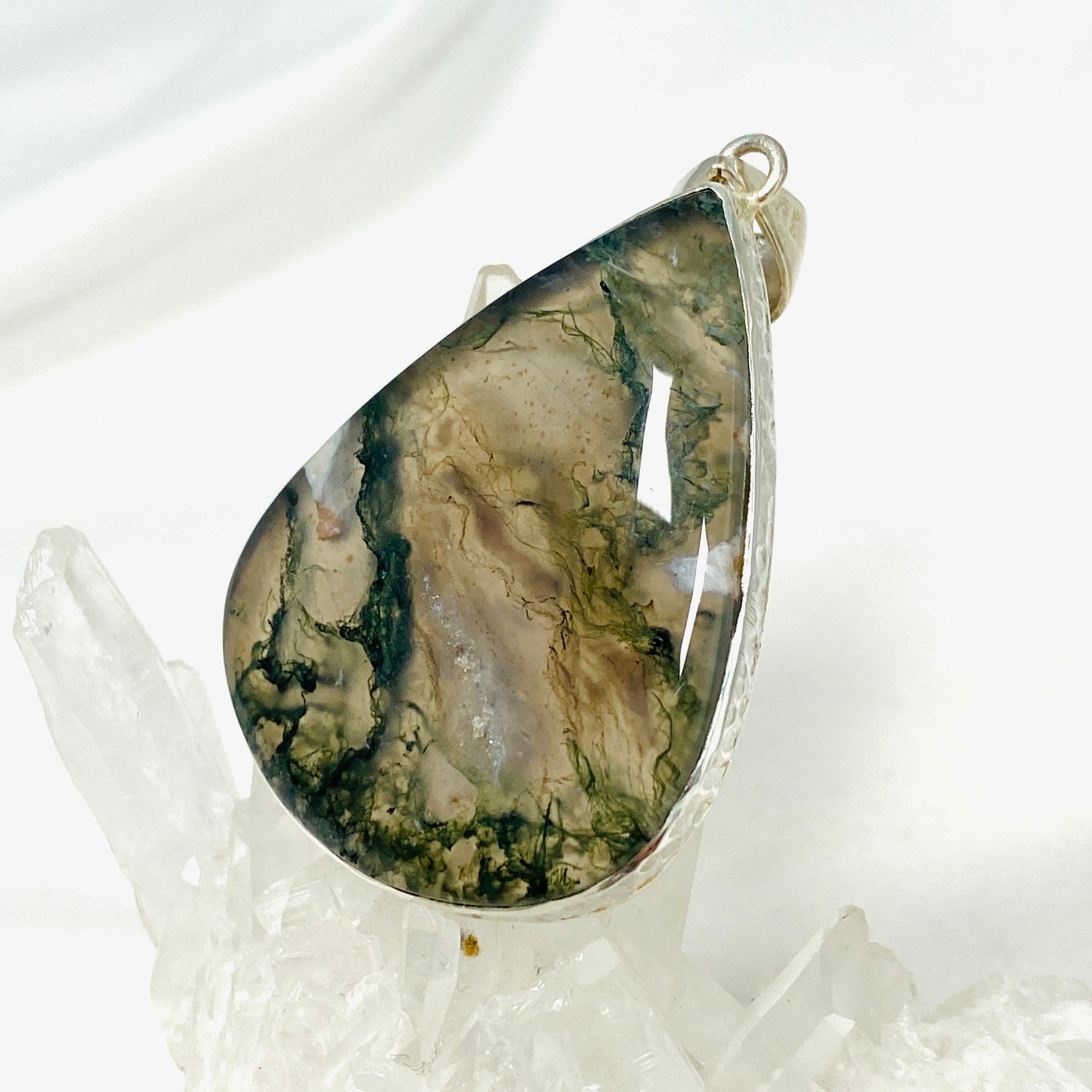 Natural Moss Agate Teardrop Pendant Necklace - KPGJ3624 | Healing Crystal Jewelry for Women, Boho Chic Accessory | Perfect for Meditation, Yoga & Spiritual Gifts