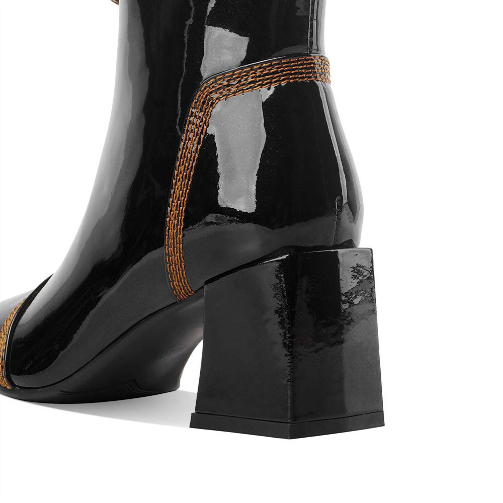 TinaCus Women's Fashion Patent Leather Ankle Boots - Square Toe, Front Zipper, Chunky Heel - Handmade Trendy Booties for Casual Outings & Office Wear