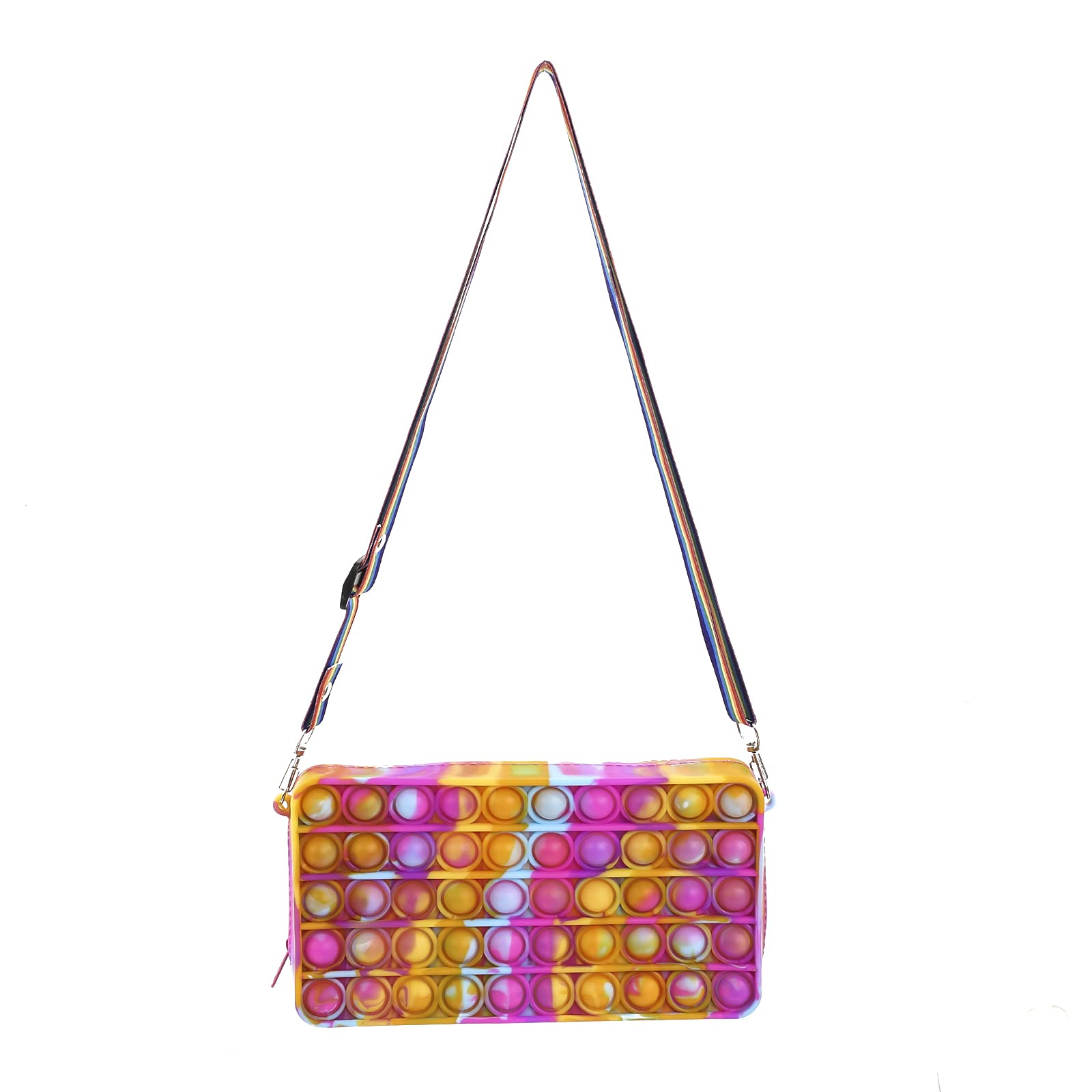 Pop Fidget Crossbody Purse for Women & Girls - Push Bubble Sensory Toy Shoulder Bag, Silicone Stress Relief Handbag - Perfect for Anxiety Relief, Travel & Everyday Use (Rainbow Color)