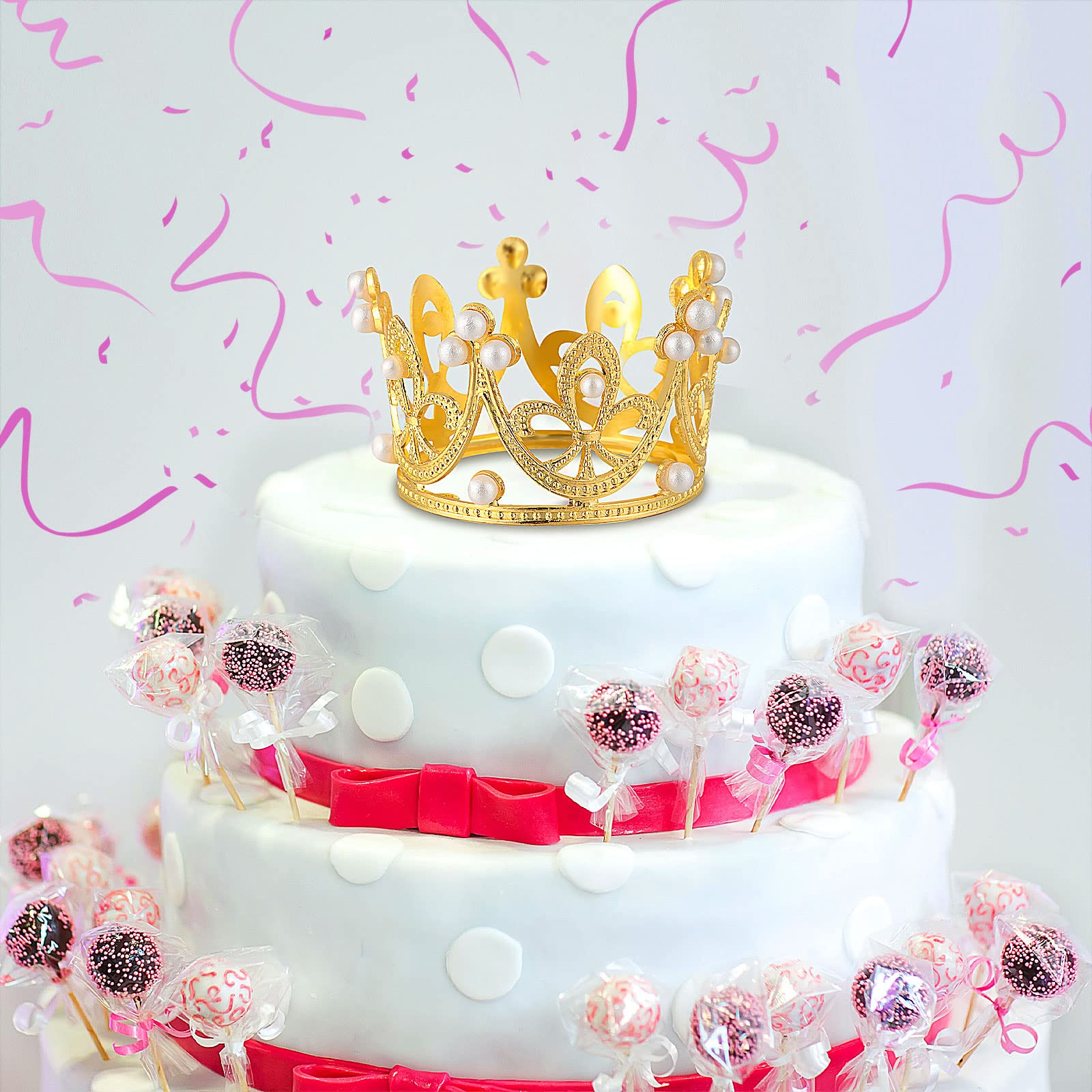 12 Pcs Mini Crown Cake Toppers - Gold Pearl Crystal Tiara for Cupcakes, Flower Bouquets, Wedding, Birthday Party Decorations | Perfect for Princess Themed Celebrations, Bridal Showers, and Festive Dessert Displays