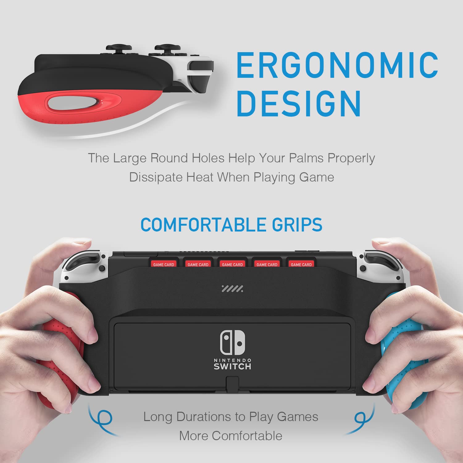 JUSPRO Grip Case for Nintendo Switch OLED - Ergonomic & Comfortable Controller with 5 Game Card Slots | Perfect for Gaming at Home or Travel Accessories