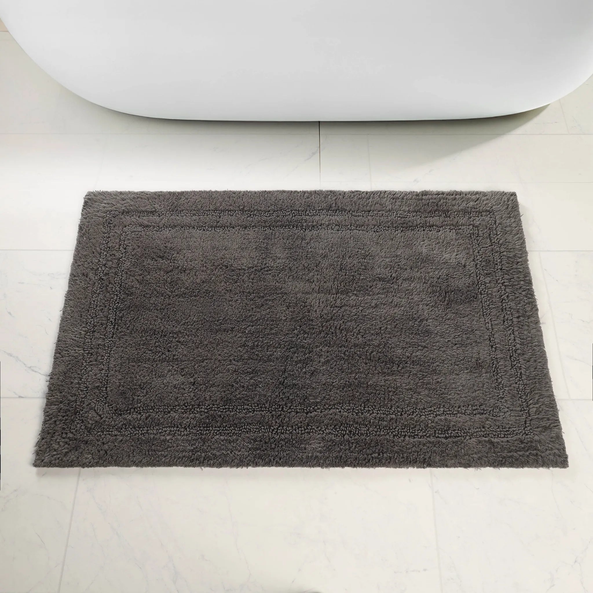 Non-Slip Cotton Bathroom Rug Set - 2 Piece Washable Absorbent Bath Mat with Anti-Skid Backing for Bathroom, Shower & Vanity Area