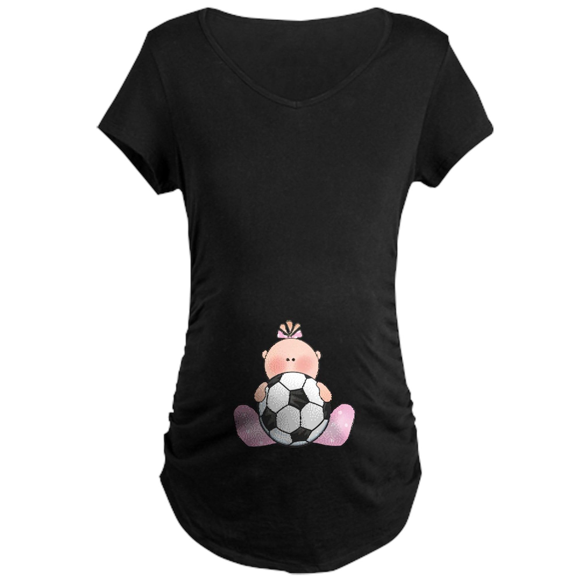 Lil Soccer Baby Girl Maternity Dark T-Shirt - Women's Ruched Side Pregnancy Tee for Soccer Moms | Perfect for Maternity Photos, Game Days & Casual Wear