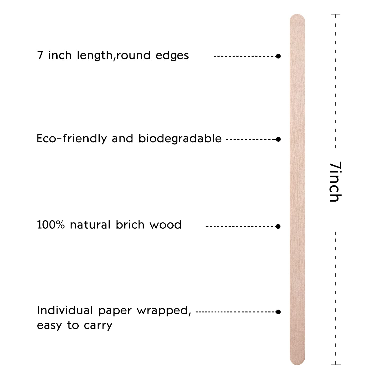 Premium 7 Inch Disposable Wooden Coffee Stirrers - Individually Wrapped, Pack of 500 - Eco-Friendly Wooden Sticks for Coffee, Tea, Hot Chocolate & Cold Drinks - Perfect for Mixing Butter, Sugar & DIY Crafts - Ideal for Cafes, Offices & Home Use