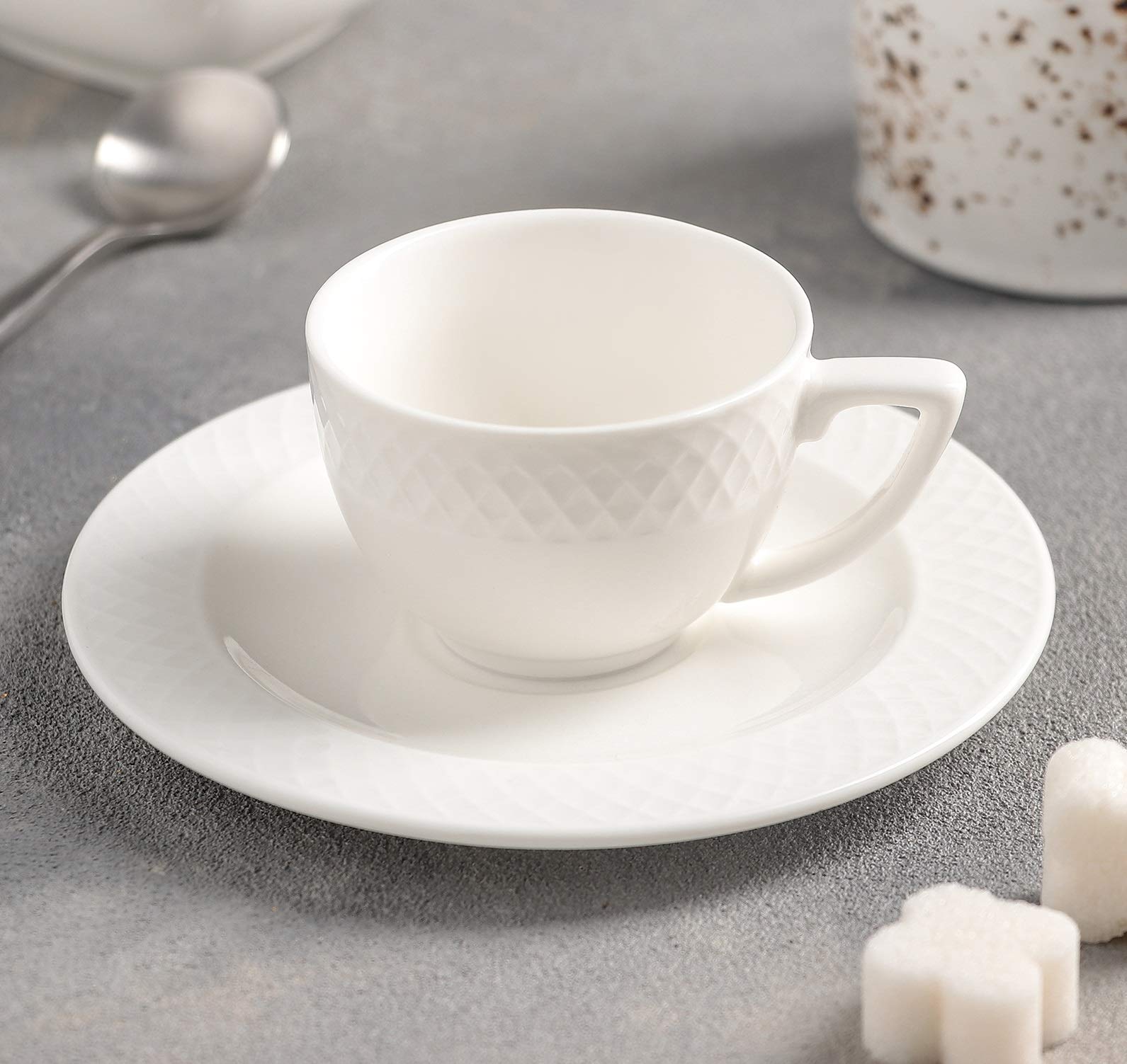 Wilmax 6-Piece English Porcelain Tea Cup and Saucer Set (3 Oz) – Dishwasher Safe, Elegant Fine China for Afternoon Tea, Bridal Shower, or Home Decor