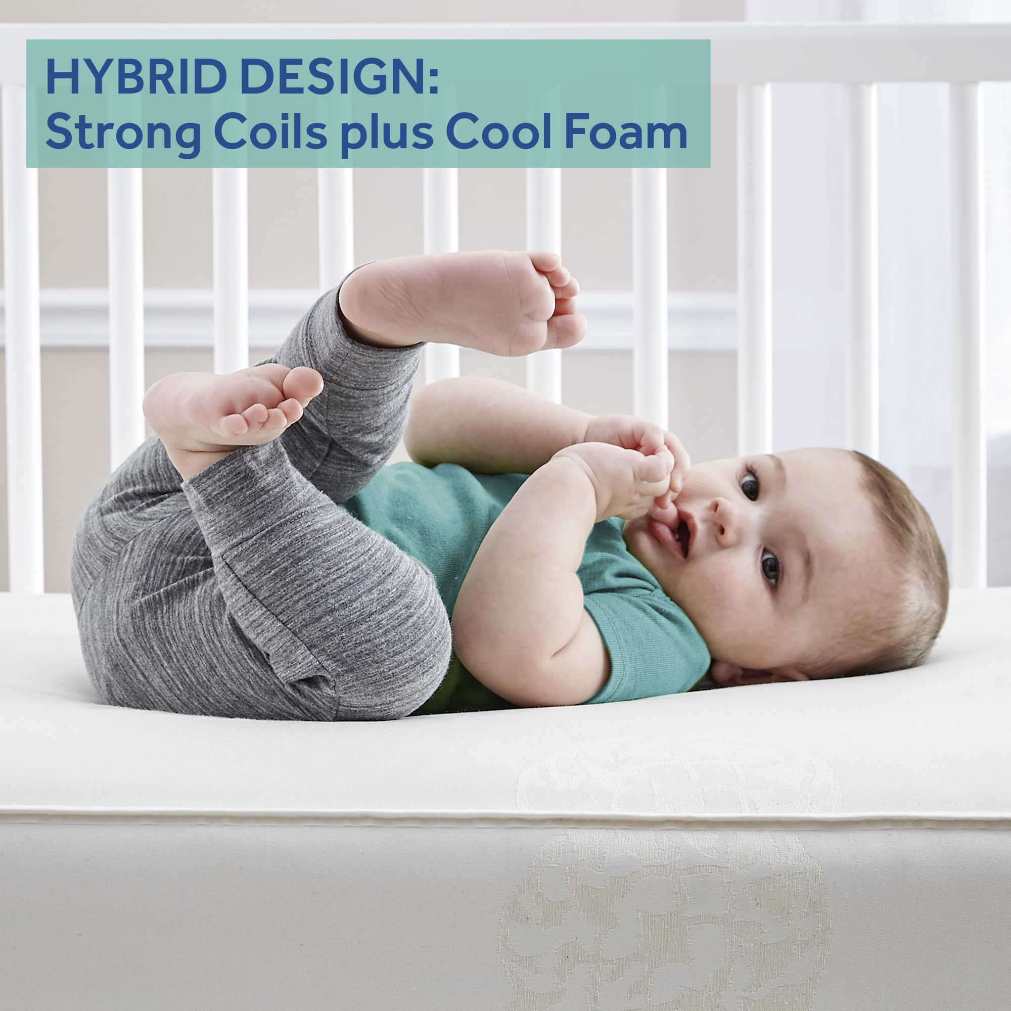 Sealy Baby Cozy Cool Hybrid 2-Stage Waterproof Crib Mattress & Toddler Bed | Cooling Foam, 204 Coils, Cotton Cover | GREENGUARD Gold Certified | Safety & Quality Tested | Made in USA | 52