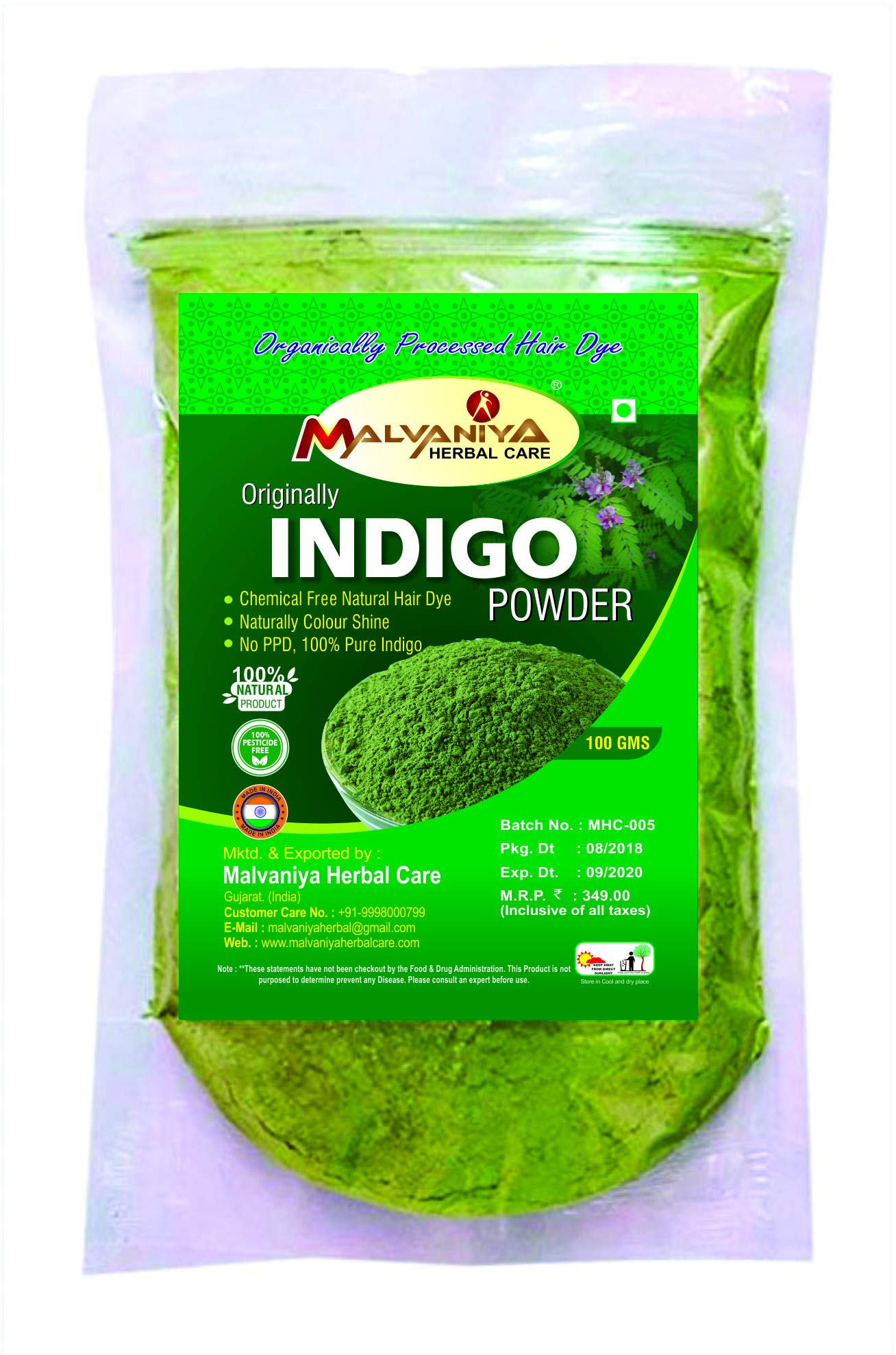 Malvaniya Herbal Care Natural Indigo Powder for Hair & Beard Dye - 100% Pure Black Hair Color (100g) | Safe Chemical-Free Gray Coverage for Men & Women | Perfect for DIY Hair Coloring at Home