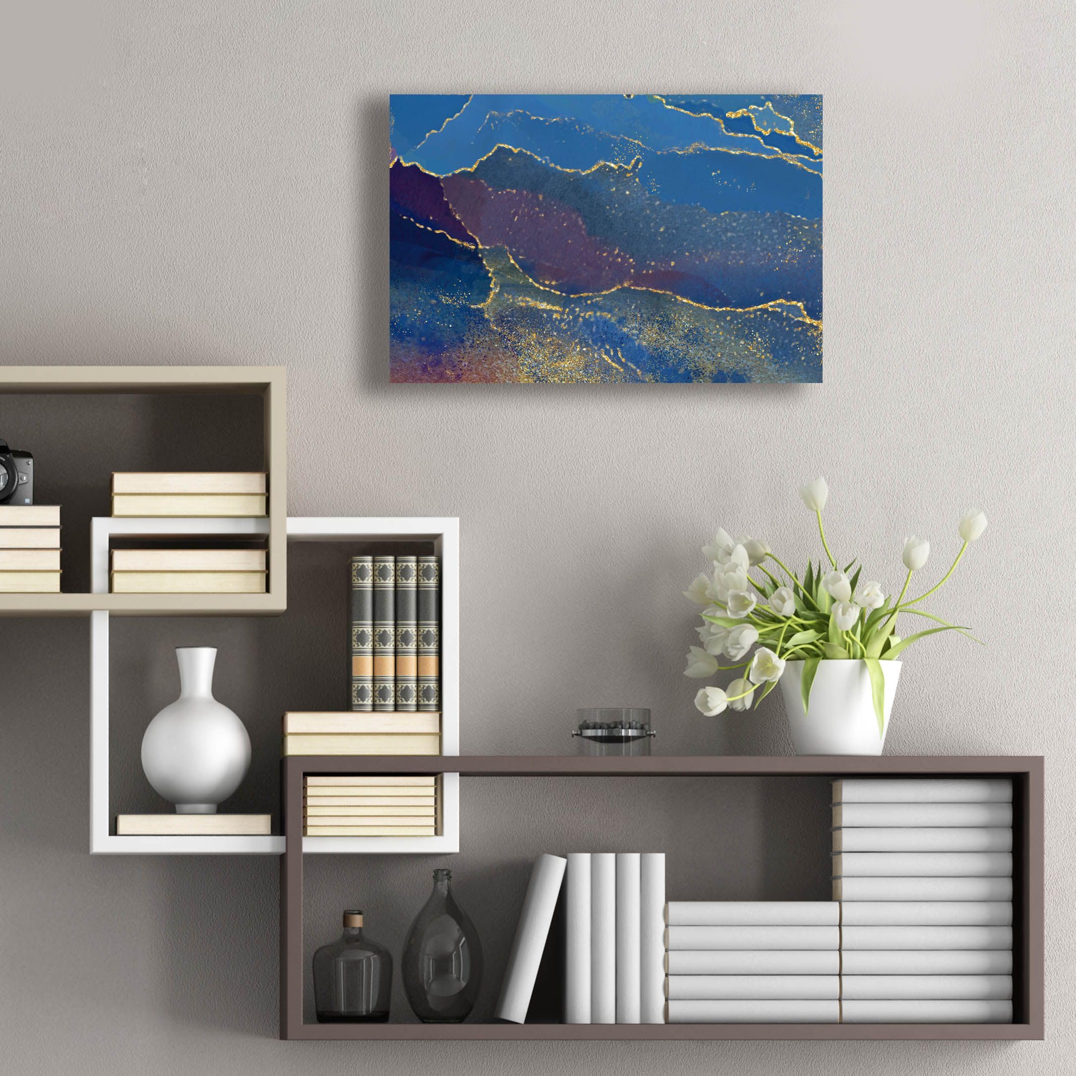 Delores Naskrent 'In the Navy' Acrylic Glass Wall Art - 24x16 Inch Modern Navy Blue Abstract Painting - Perfect for Living Room, Bedroom or Office Decor