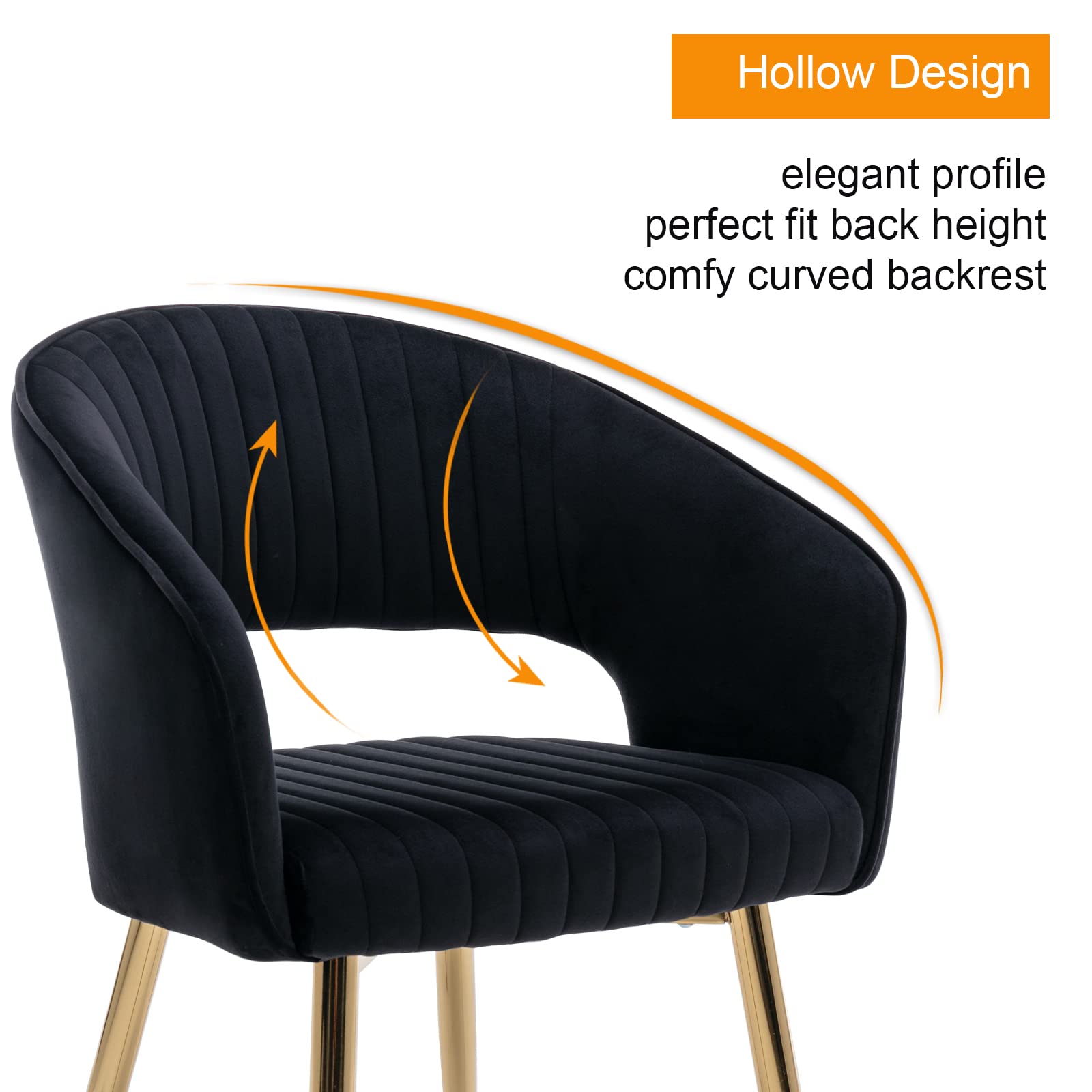 Guyou Black and Gold Velvet Dining Chairs Set of 4 - Modern Upholstered Accent Chairs with Hollow Back & Tufted Design - Elegant Armchairs for Living Room, Dining Room or Kitchen (4-Pack) - Perfect for Dinner Parties, Home Decor & Guest Seating