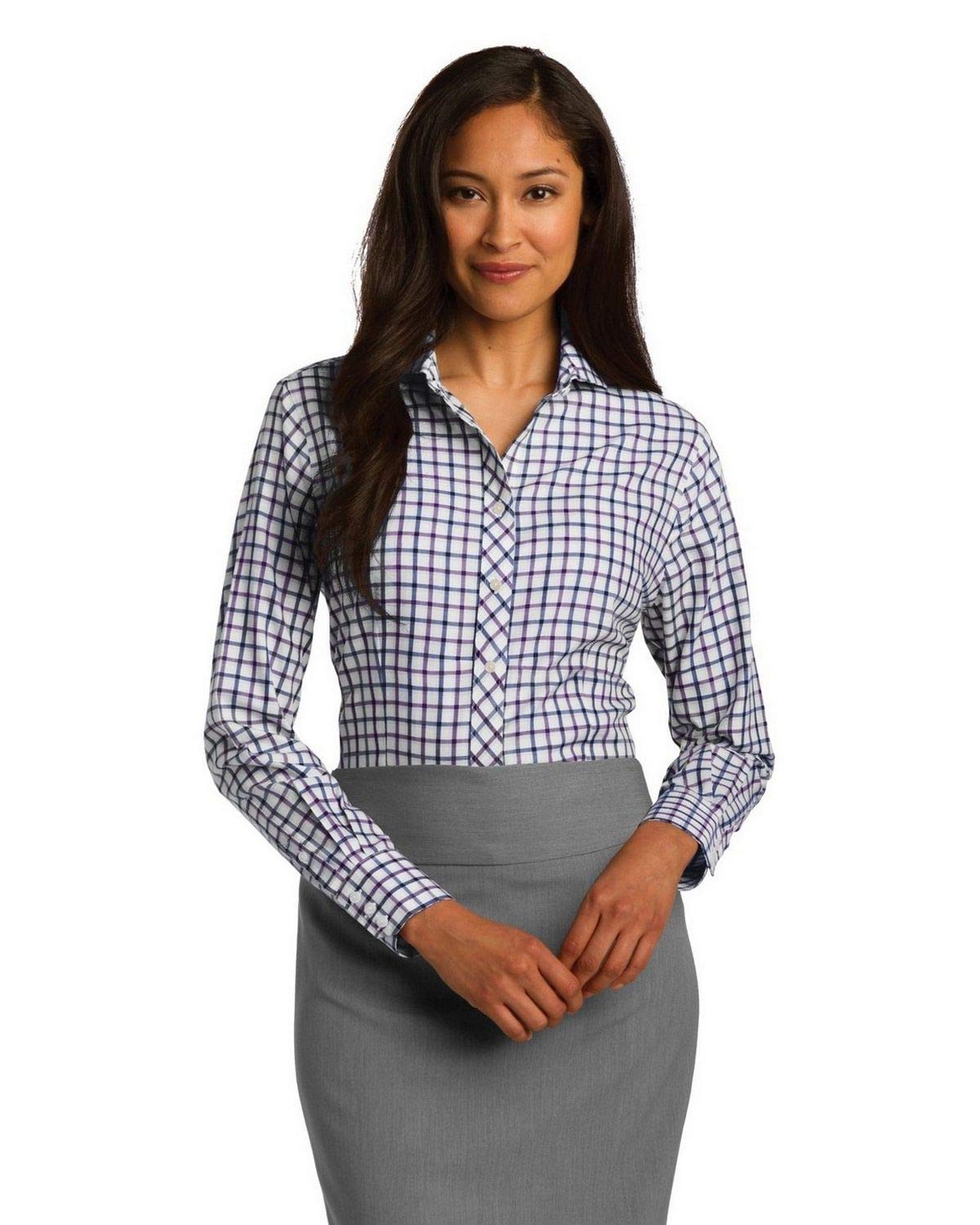 Red House Women's Non-Iron Tricolor Check Shirt - Comfortable & Wrinkle-Free Blouse for Office, Business Casual & Travel