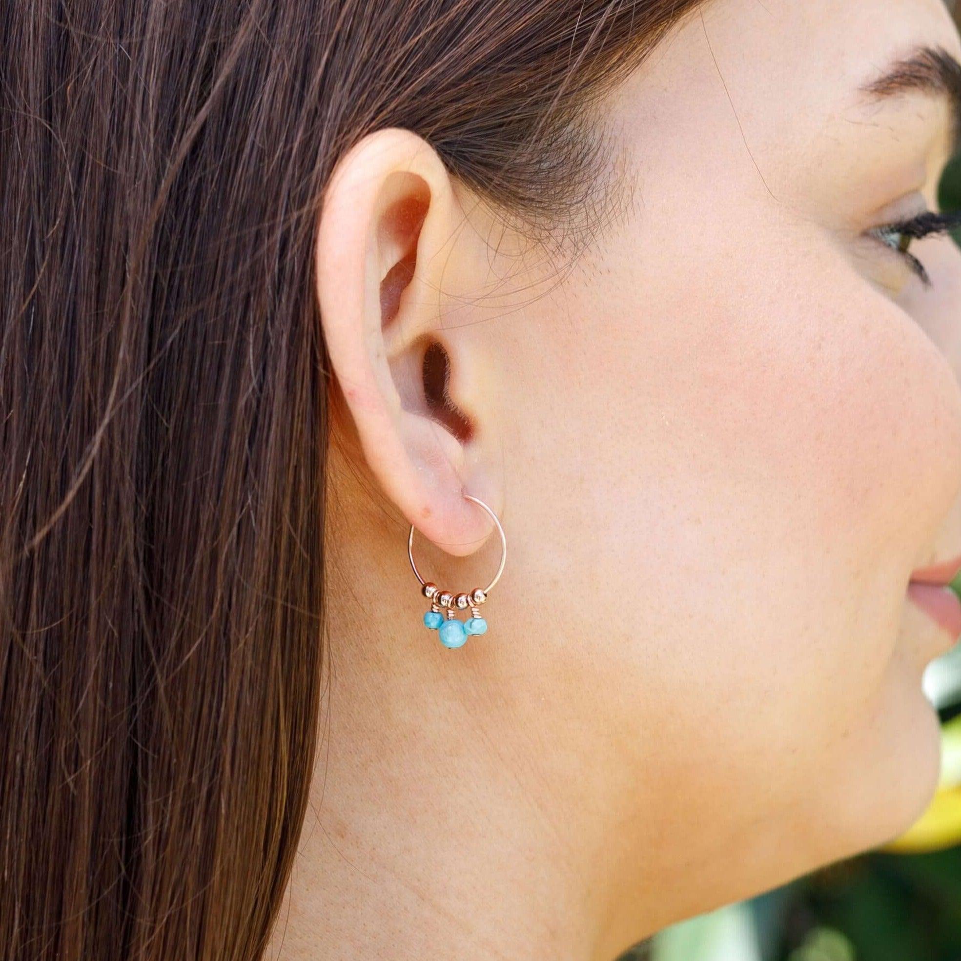 Turquoise Gemstone Bead Drop Hoop Earrings for Women | Handmade Boho Chic Jewelry | Perfect for Casual Wear, Parties & Gift Giving