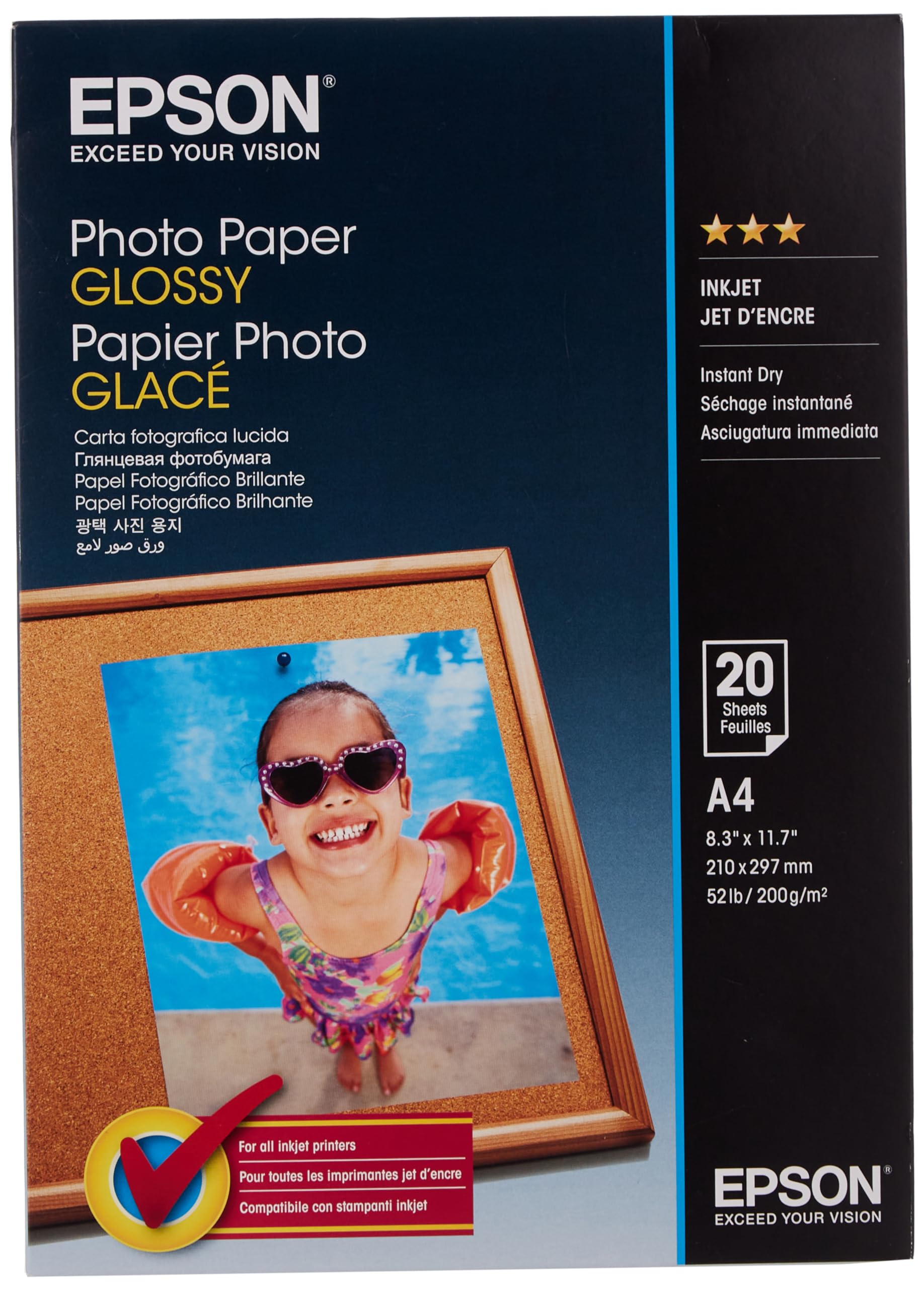 Epson A4 Glossy Photo Paper - Premium Quality White Paper for Inkjet Printers - Perfect for Photo Printing, Scrapbooking & Professional Presentations