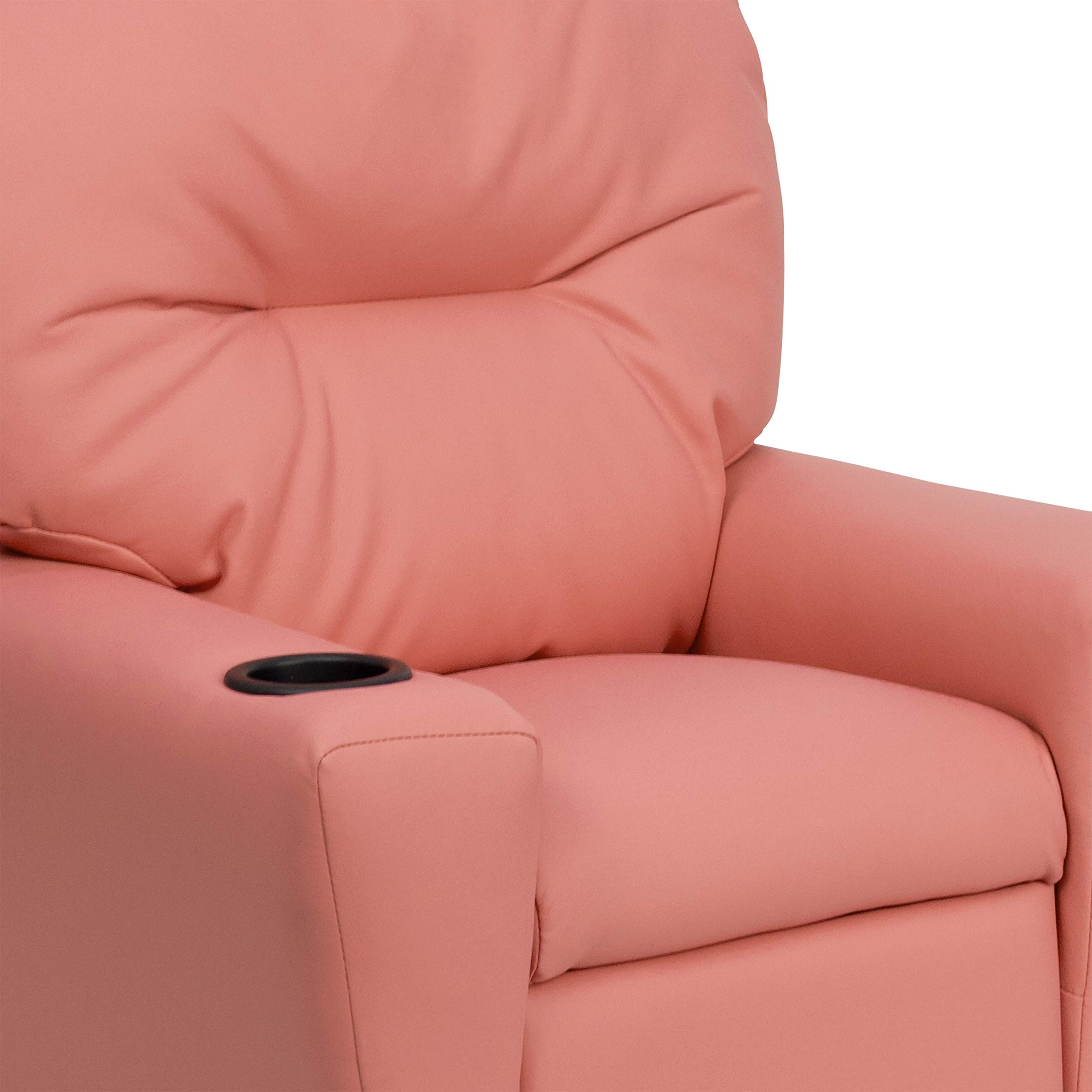 EMMA + OLIVER Pink Vinyl Kids Recliner Chair with Cup Holder - Comfortable Toddler Lounge Chair for Playroom, Bedroom & Movie Nights - Perfect Gift for Girls & Boys