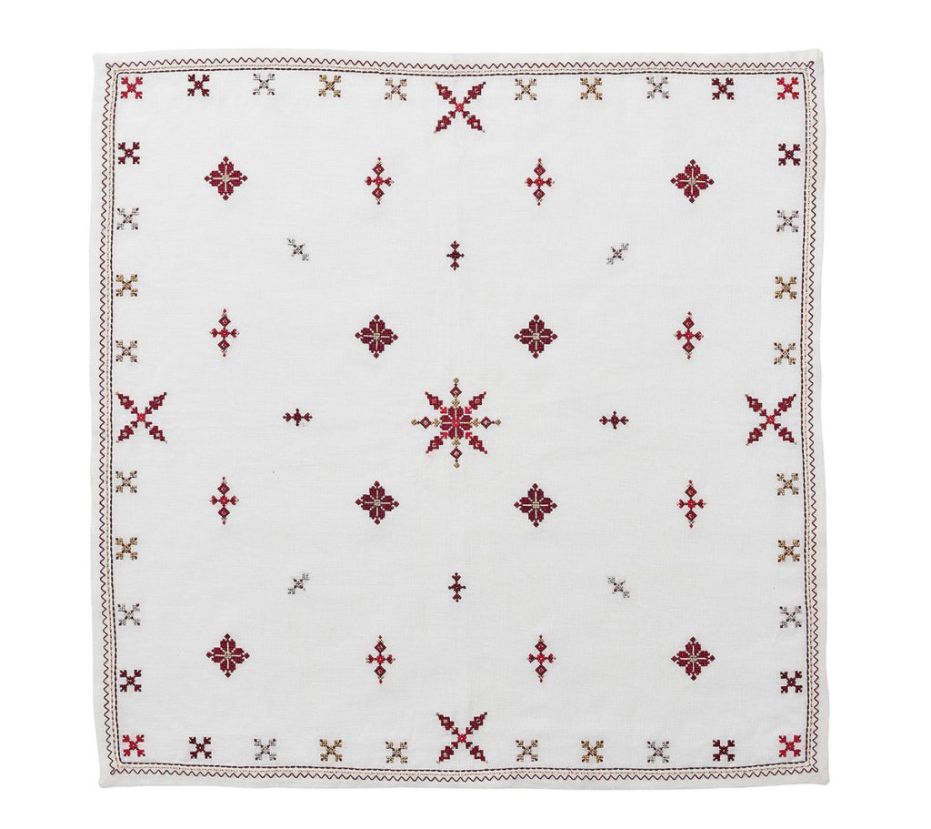 Premium Fez Napkins Set of 4 - White, Red & Gold Elegant Dinner Napkins for Holiday Parties, Weddings & Special Occasions